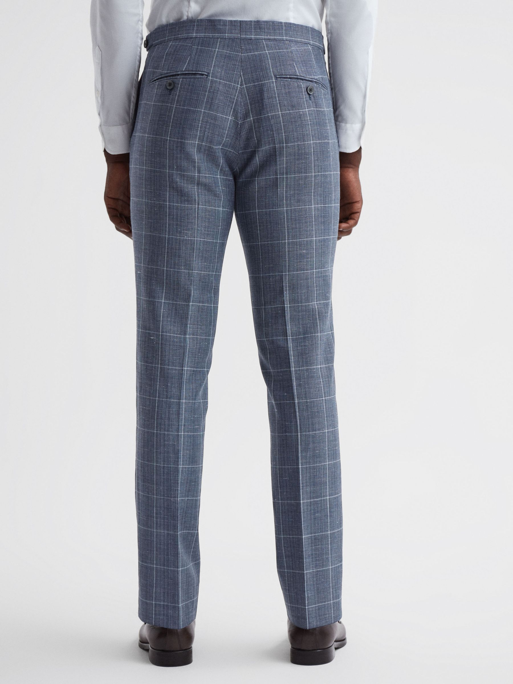 Slim Fit Wool Linen Check Trousers in Indigo - Image 4 de 4