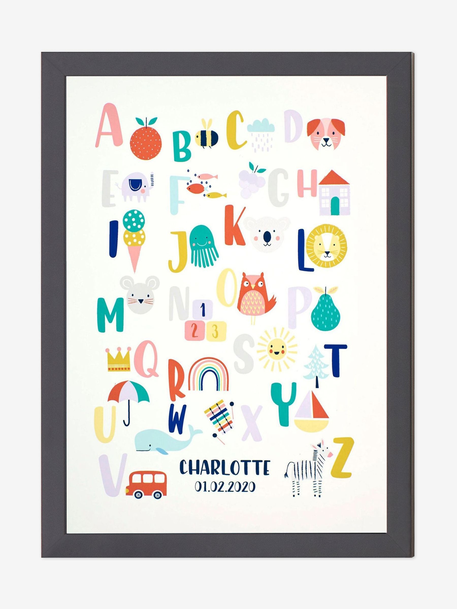 Black Personalised & Framed Bright Alphabet Print - Image 1 of 1