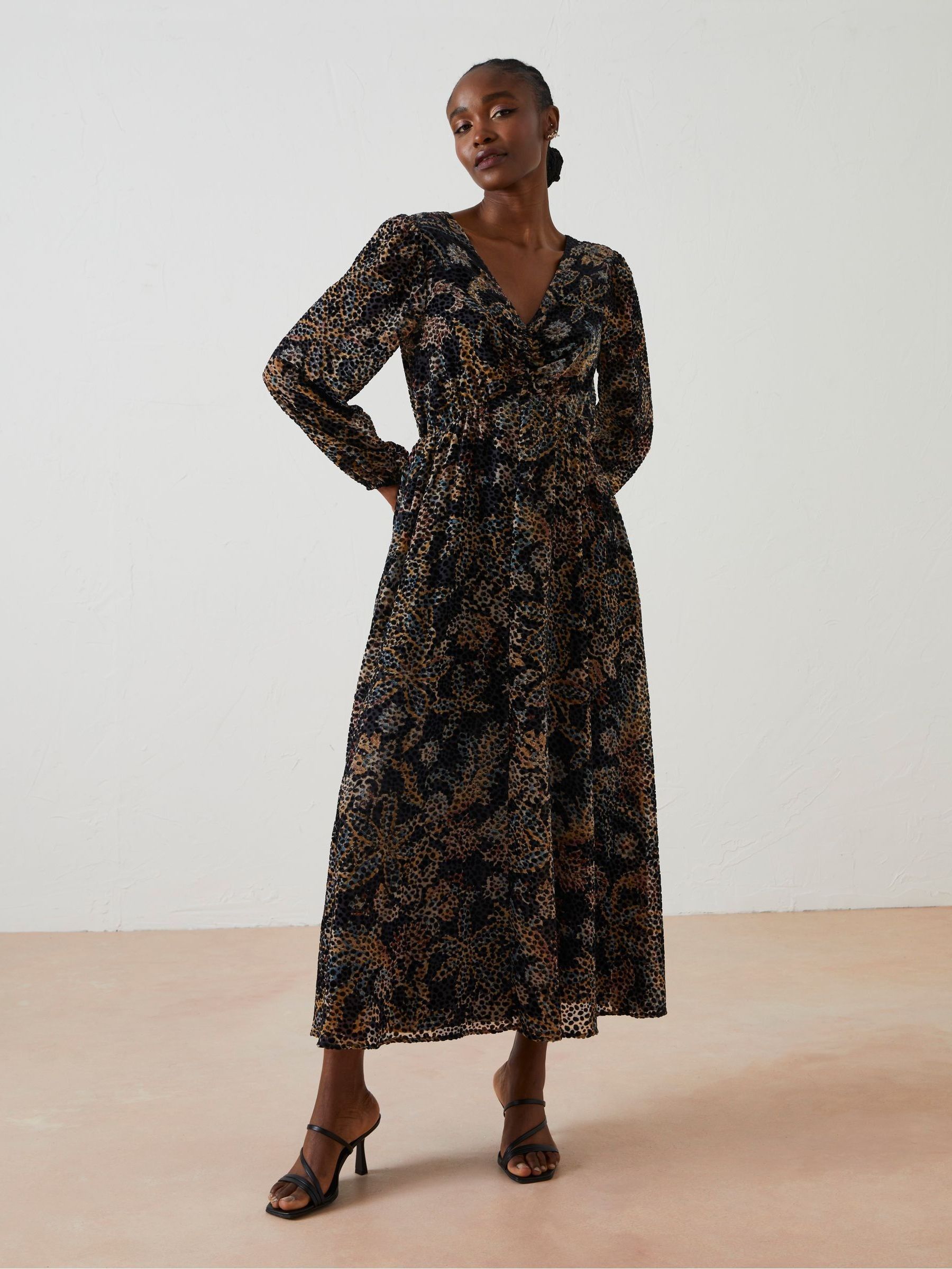 Black Victoria Floral Devore Midi Dress - Image 1 of 7
