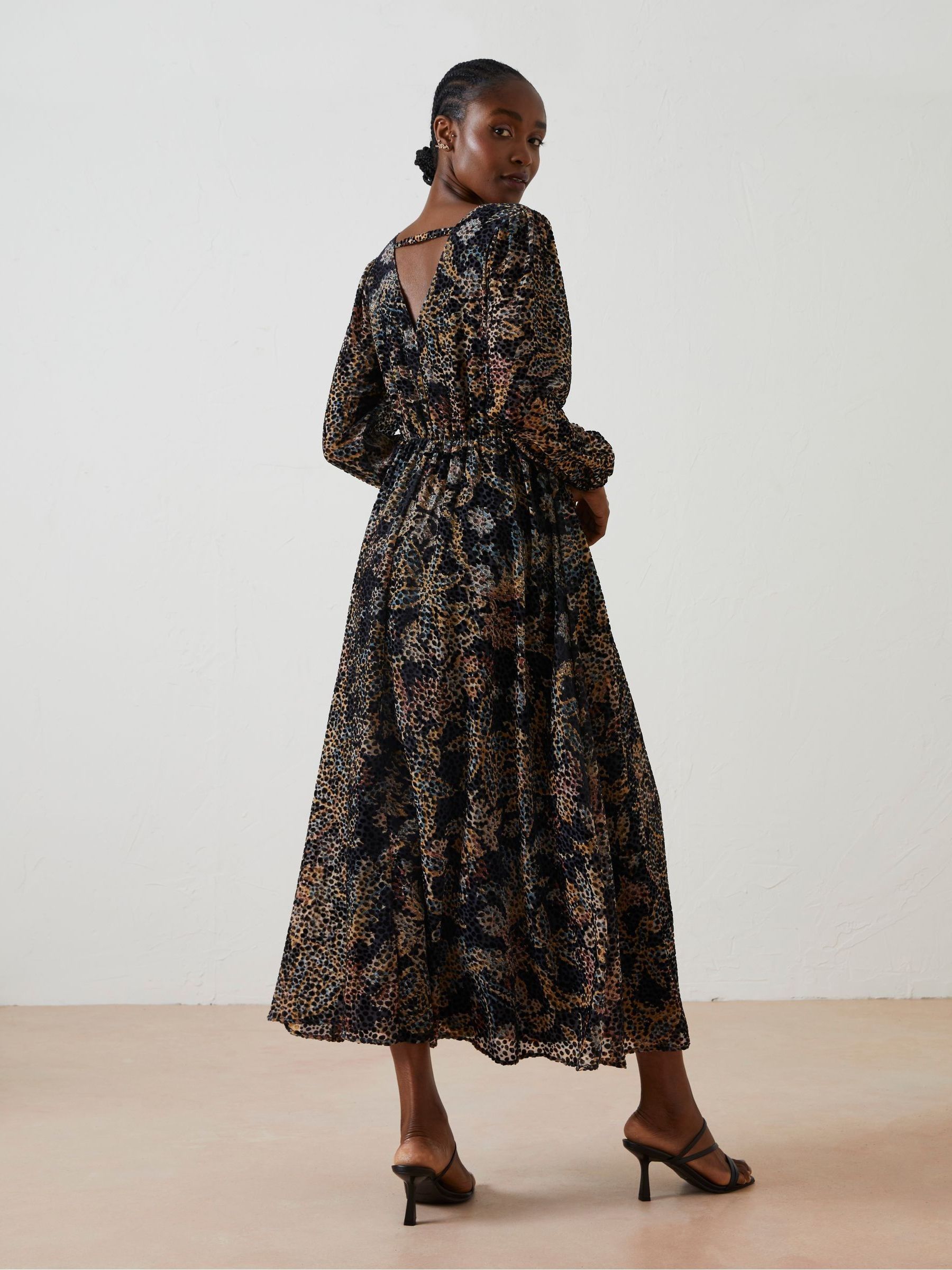 Black Victoria Floral Devore Midi Dress - Image 3 of 7