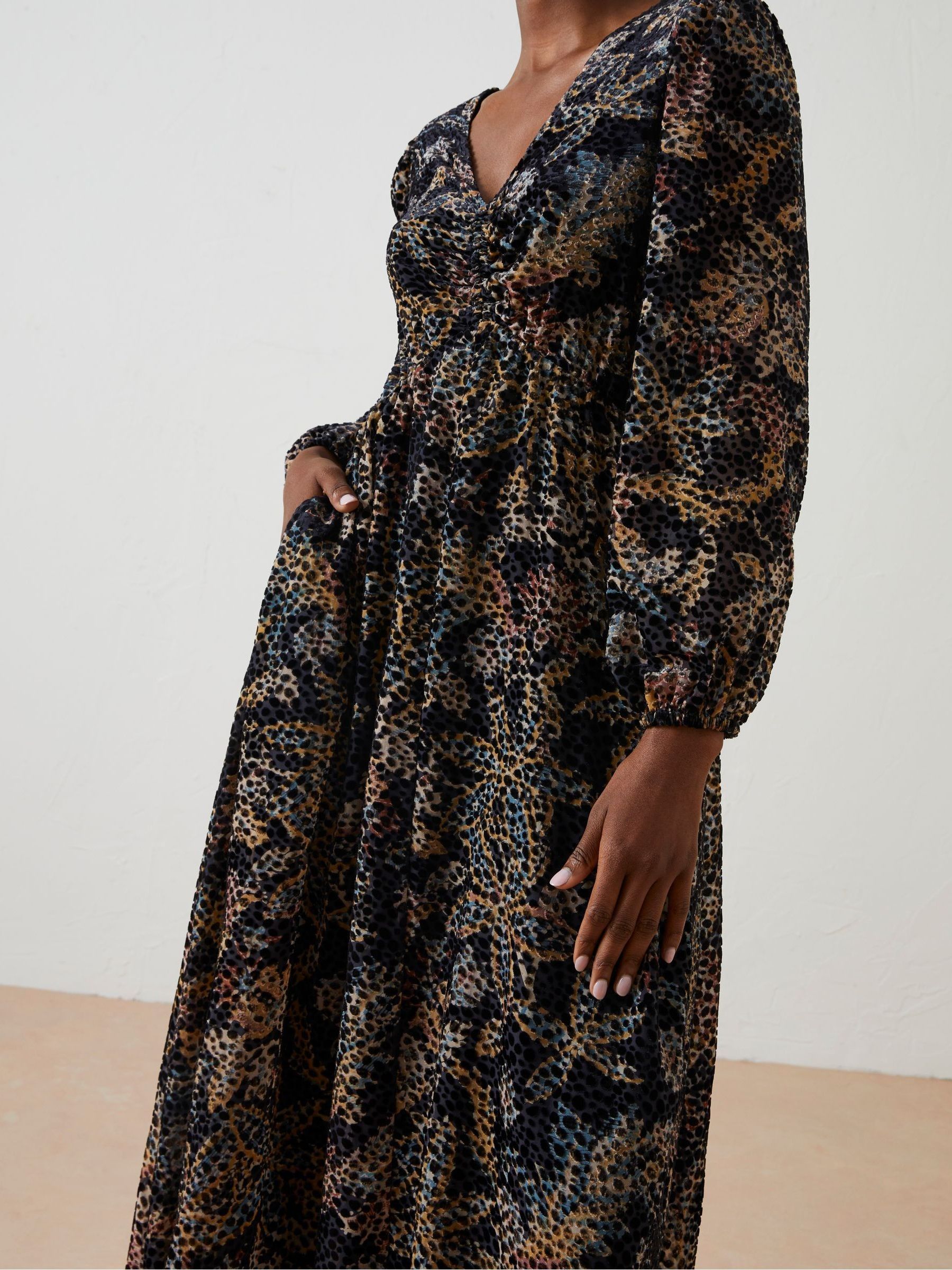 Black Victoria Floral Devore Midi Dress - Image 5 of 7