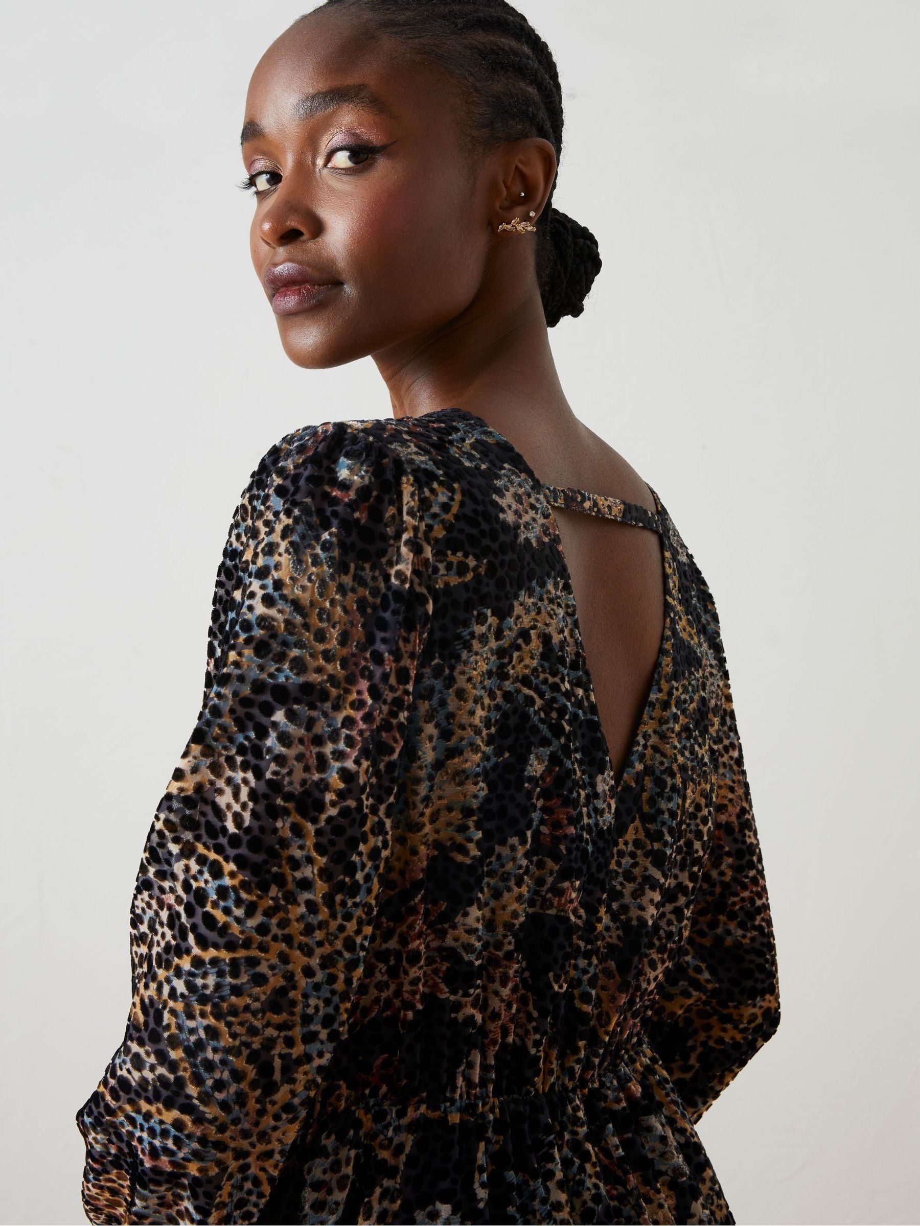 Black Victoria Floral Devore Midi Dress - Image 6 of 7