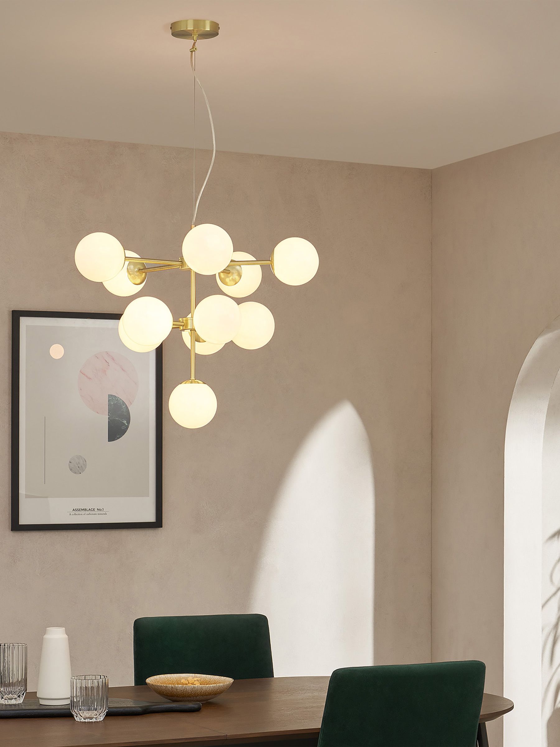 Globe Chandelier Ceiling Light in Brass/Opal - Image 1 of 3