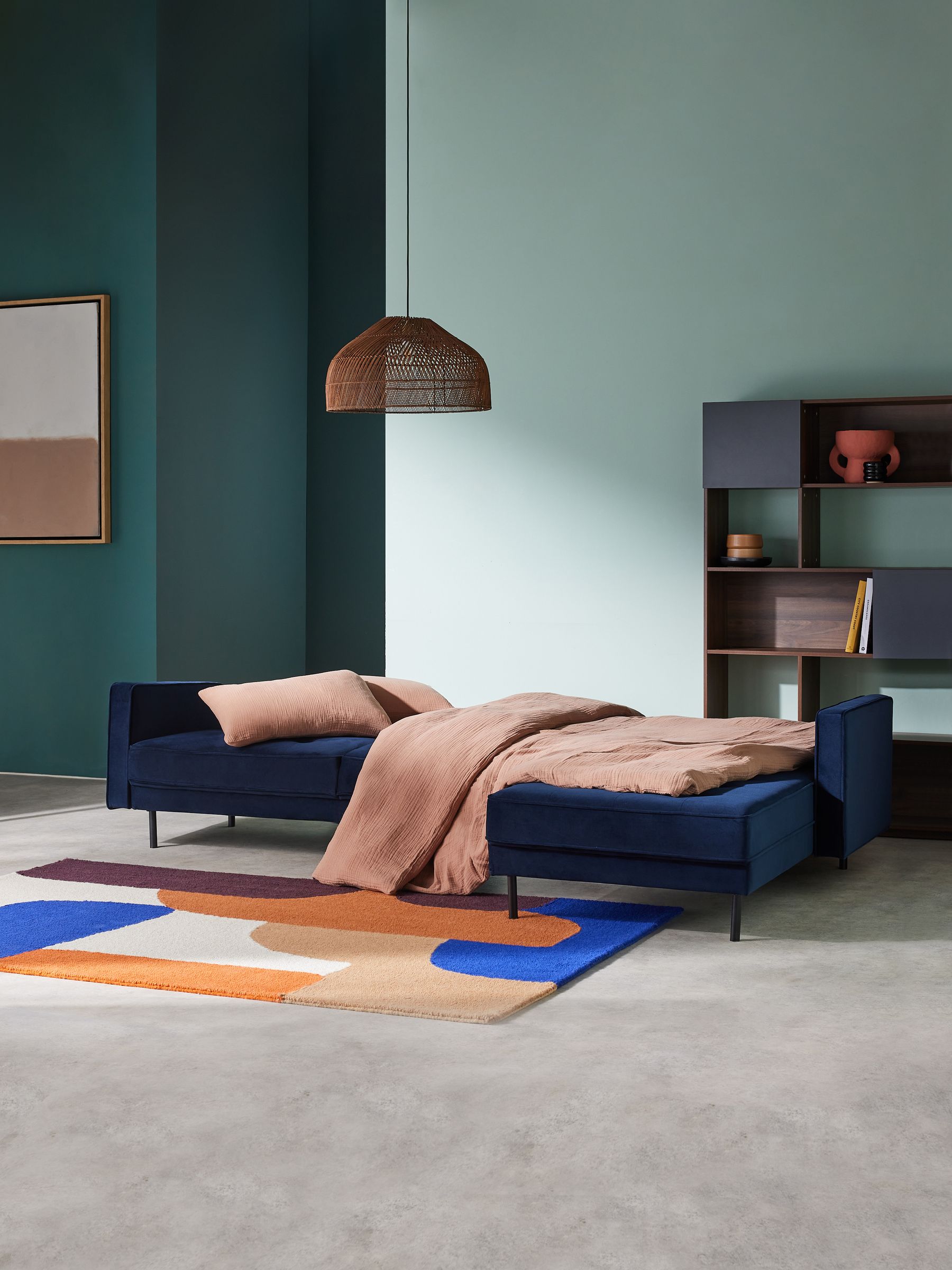 Rosslyn Right Hand Facing Sofa Bed in Midnight Navy Blue Velvet - Image 3 of 6