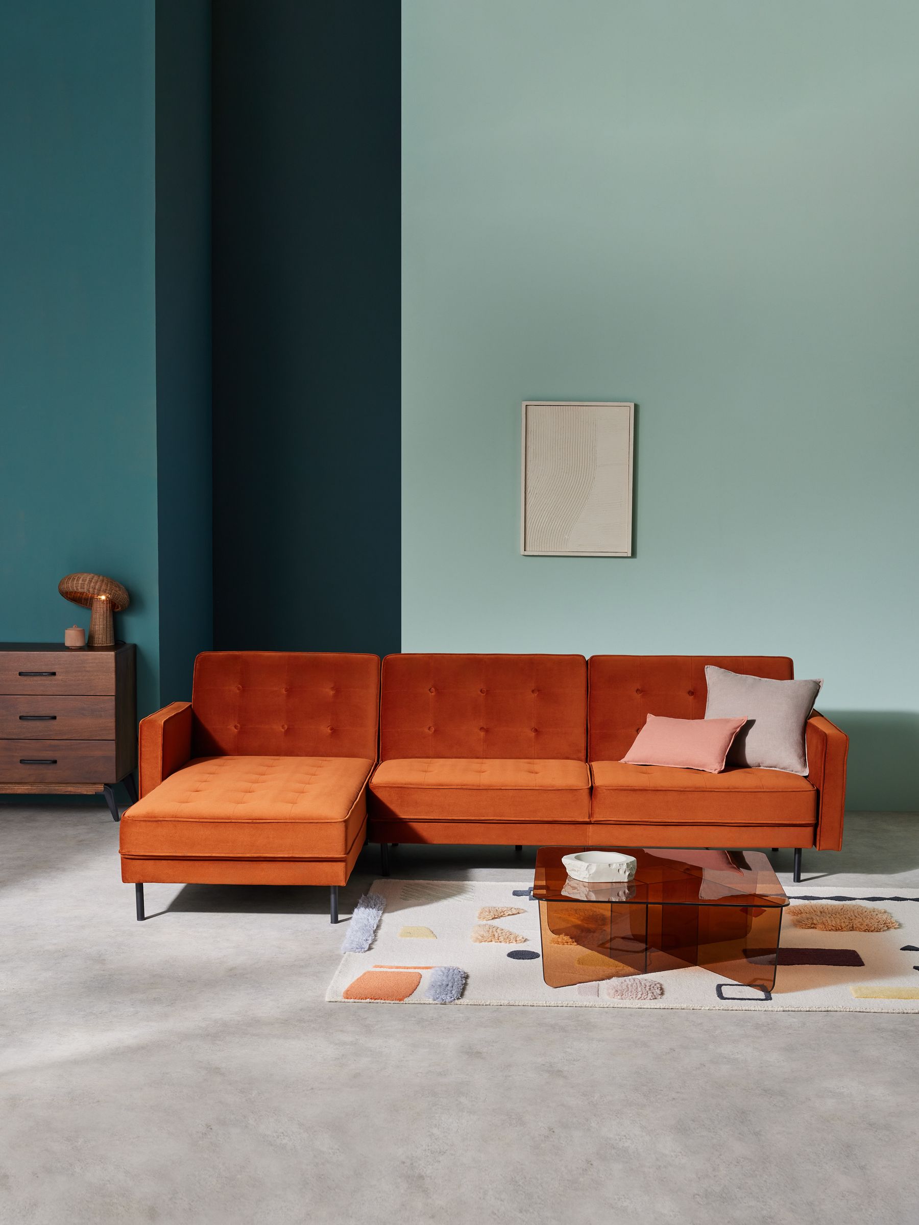 Rosslyn Left Hand Facing Sofa Bed in Cinnamon Velvet - Image 1 of 4