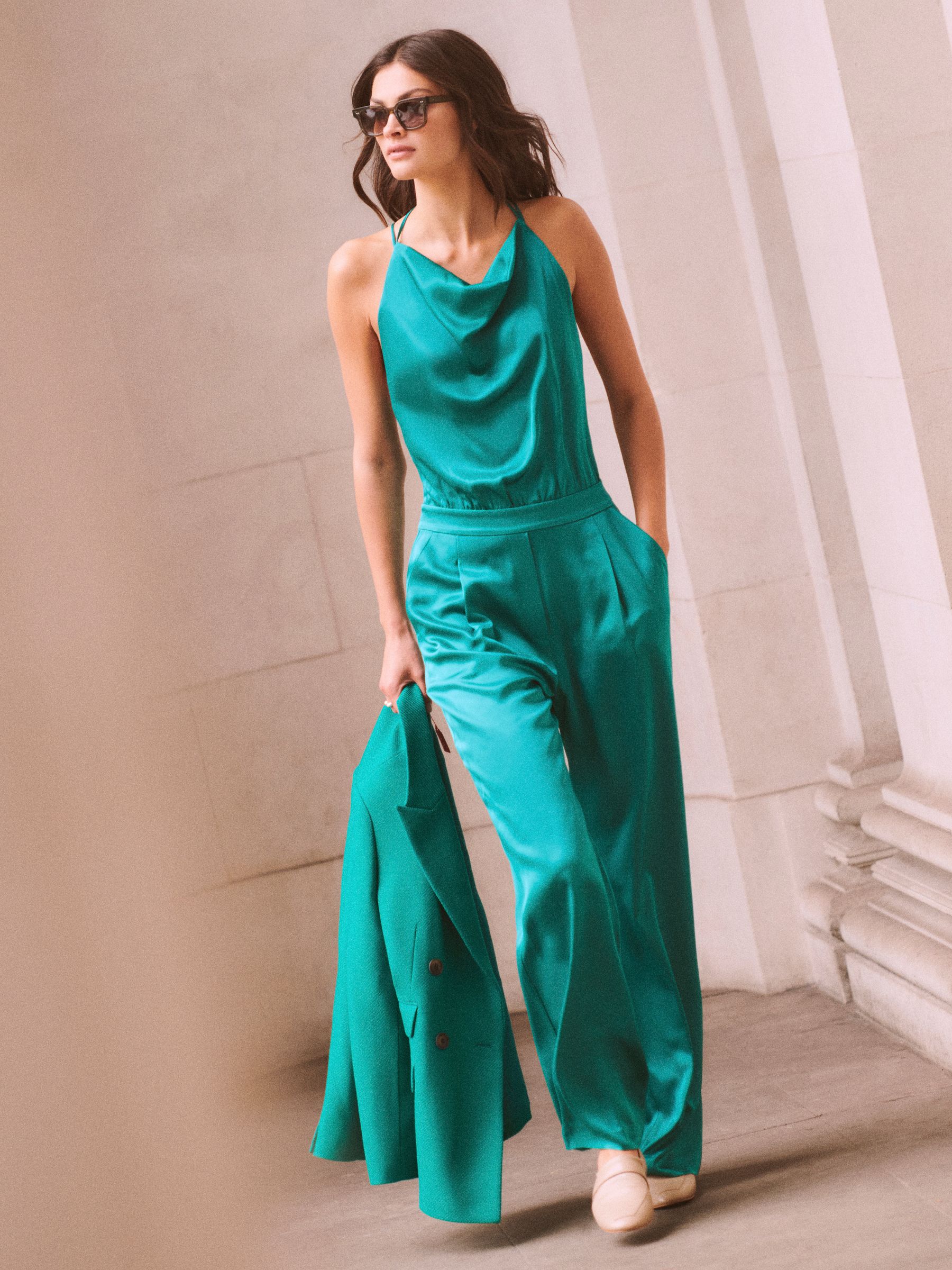 Cowl Neck Jumpsuit in Green - Image 1 of 5
