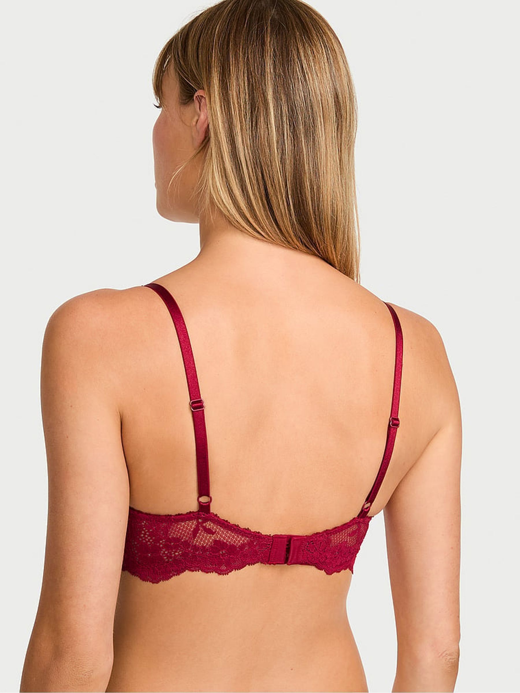 Red Lacquer Unlined Balcony Shine Bow Lace Bra - Image 3 of 3