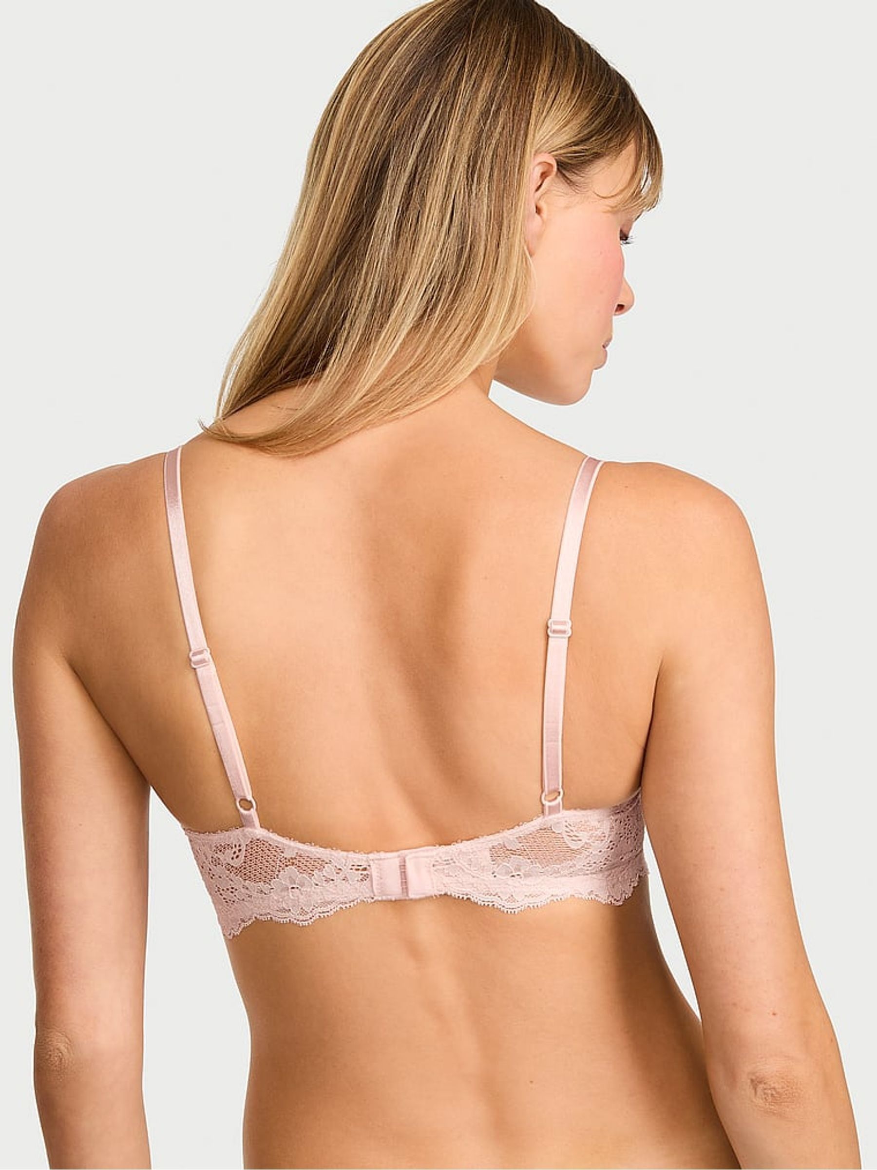 Sheer Blush Pink Unlined Balcony Shine Bow Lace Bra - Image 2 of 2