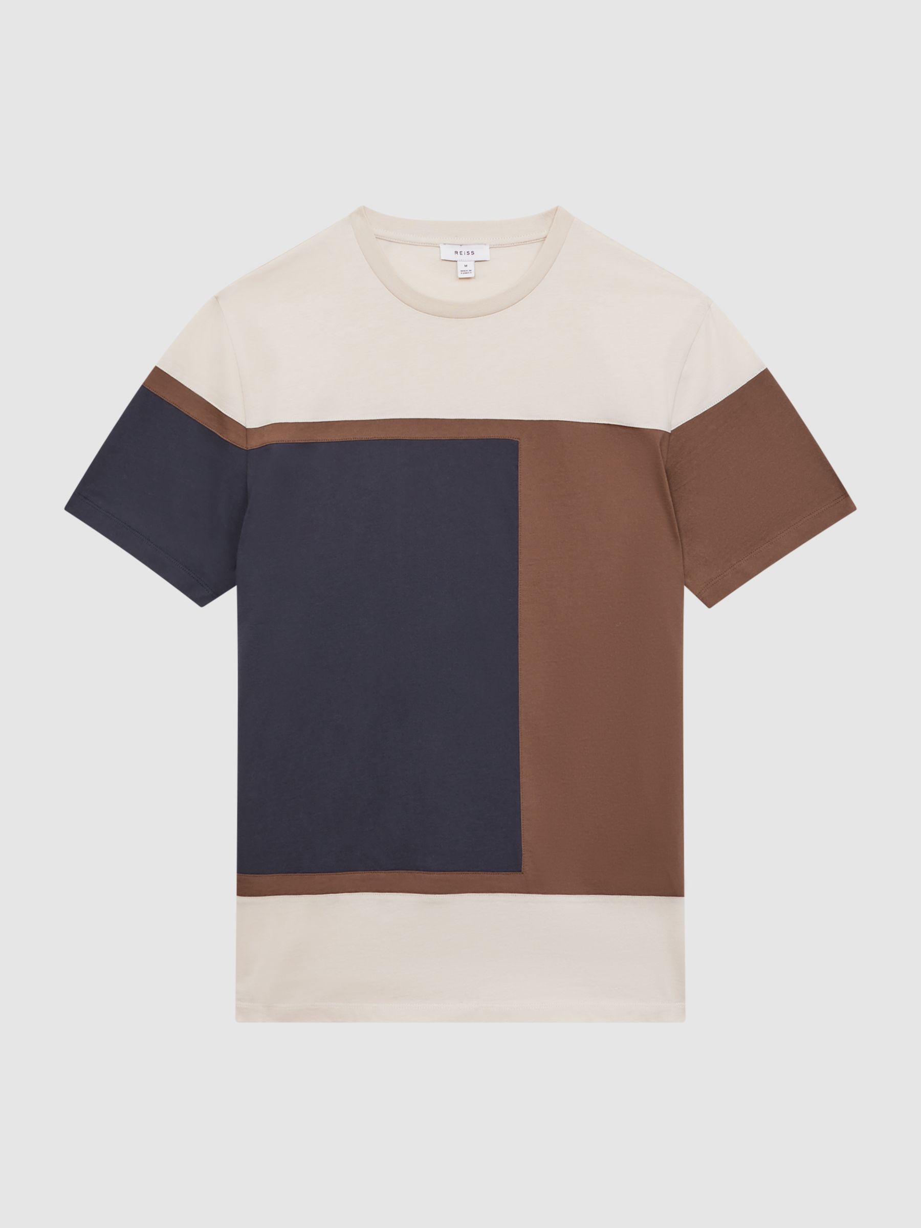 Mercerised Cotton Colourblock T-Shirt in Stone - Image 2 of 5