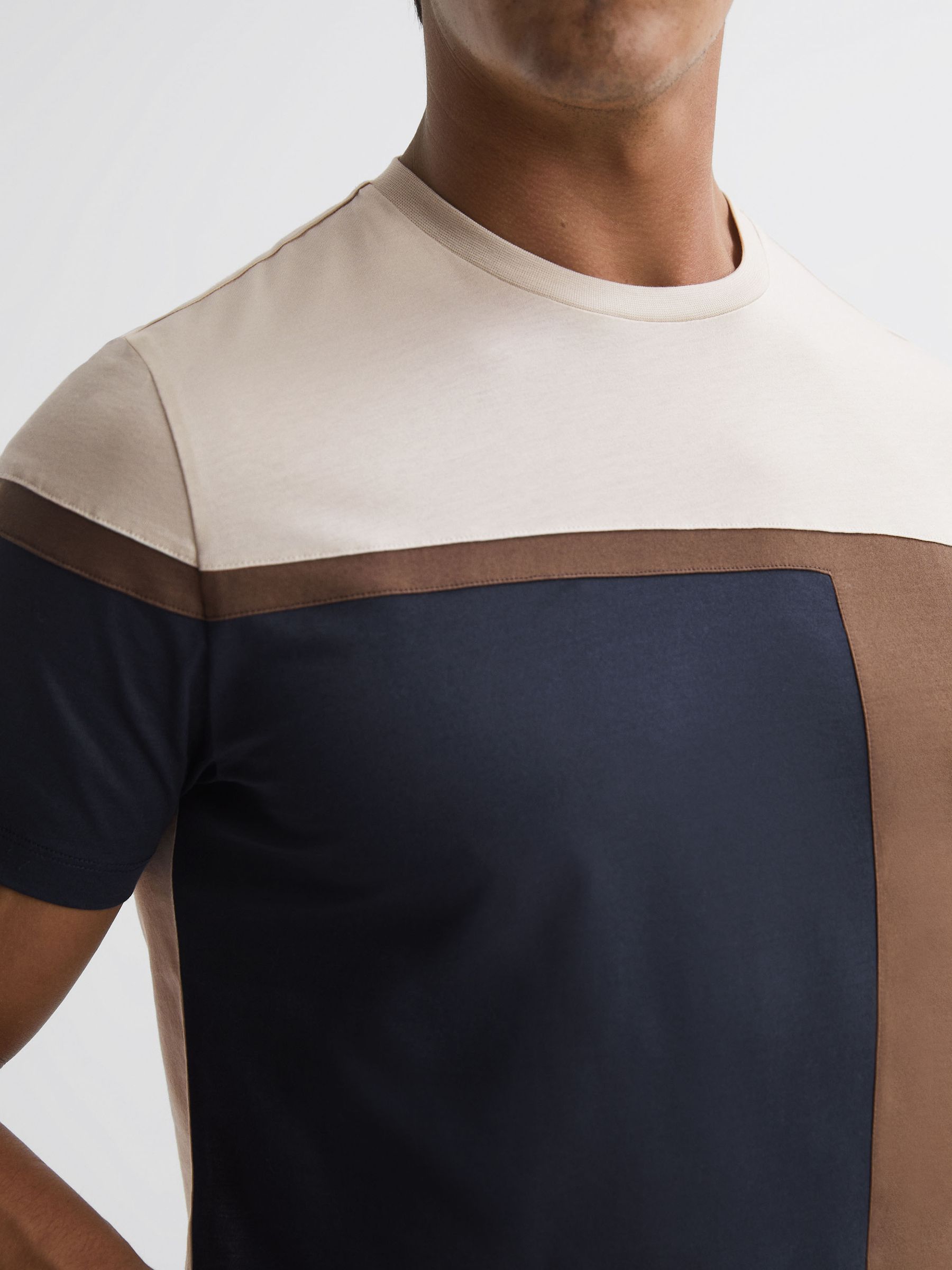 Mercerised Cotton Colourblock T-Shirt in Stone - Image 4 of 5