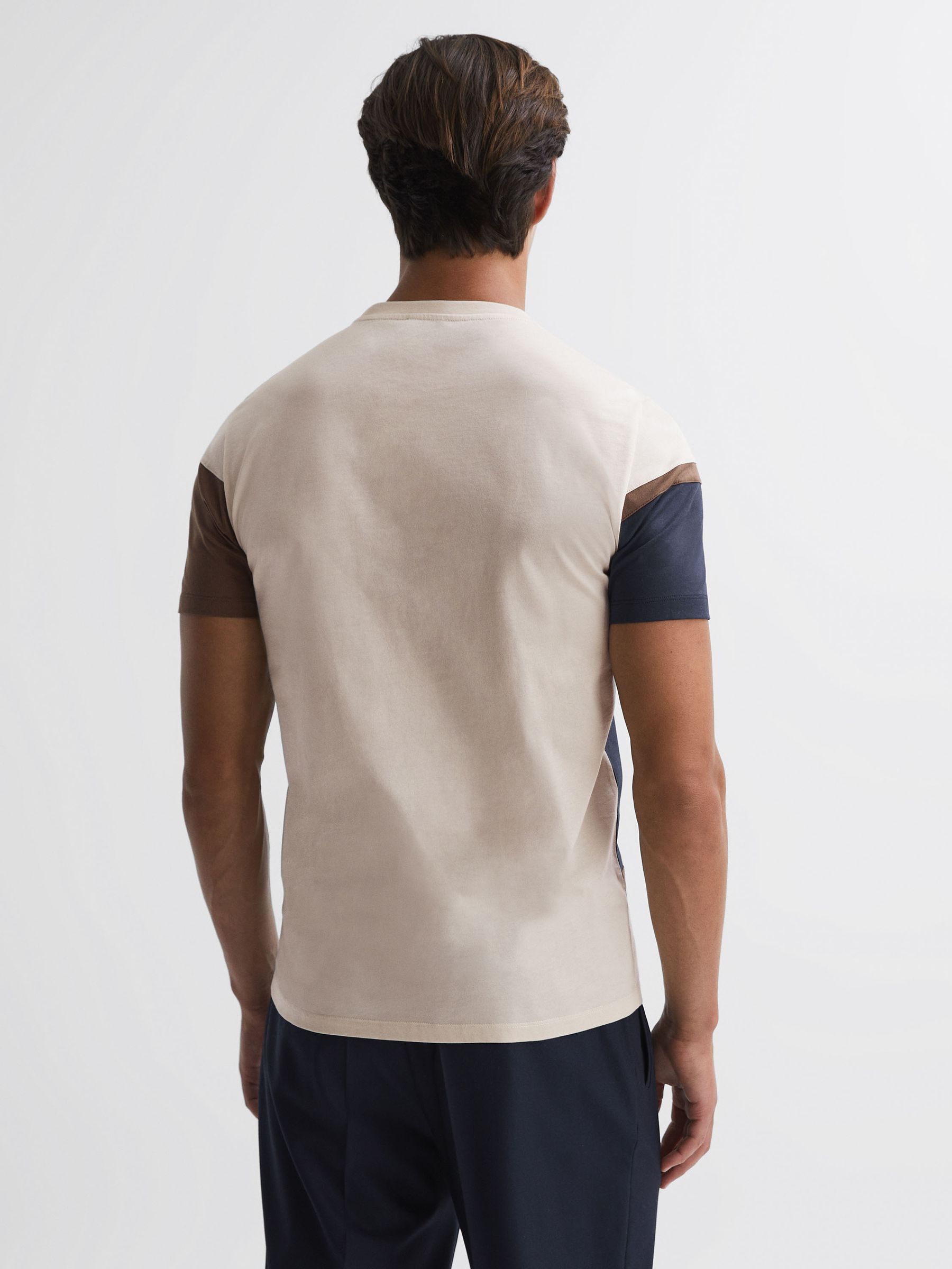 Mercerised Cotton Colourblock T-Shirt in Stone - Image 5 of 5