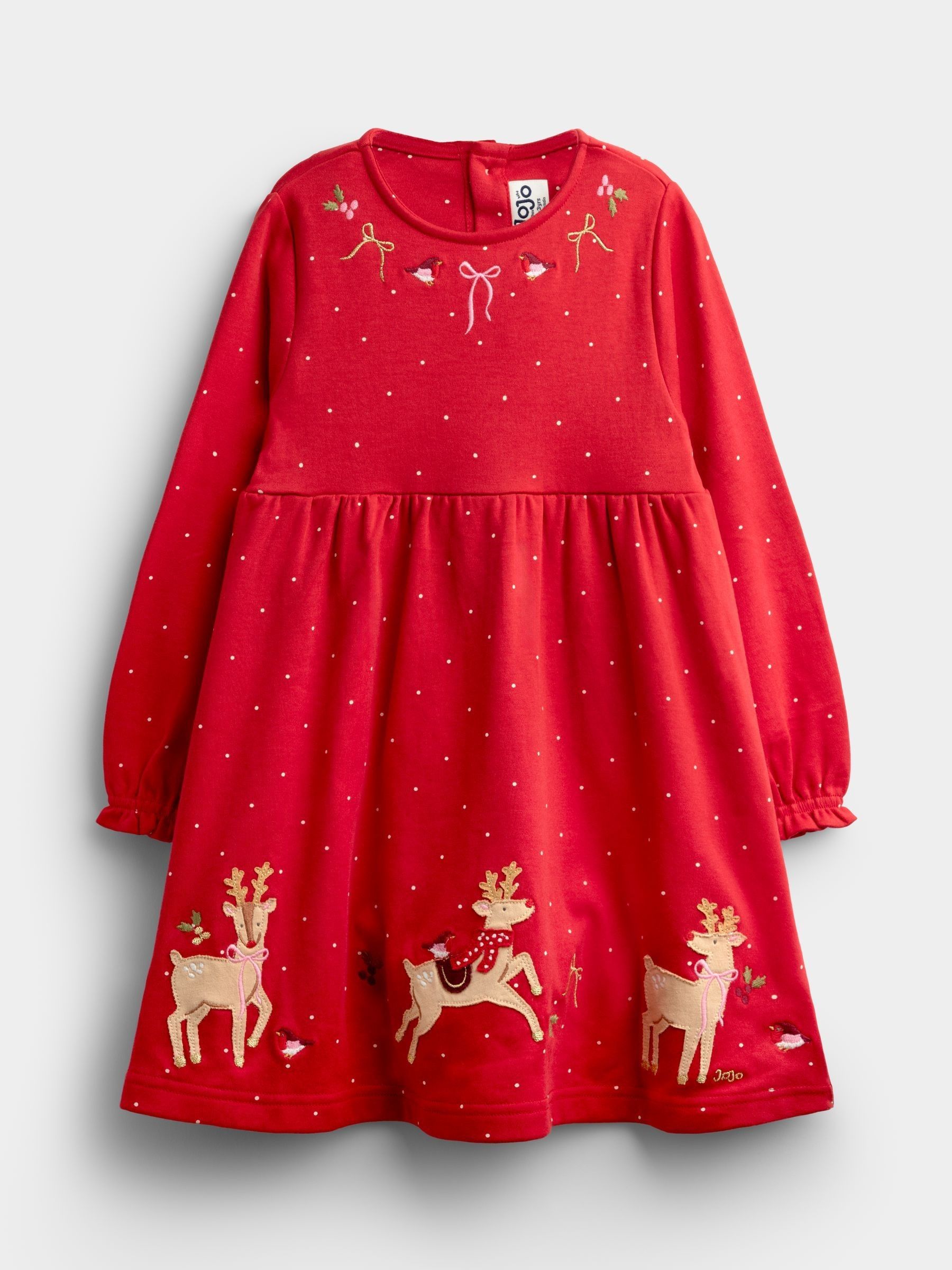 Red Reindeer Appliqué Hem Jersey Dress - Image 1 of 4