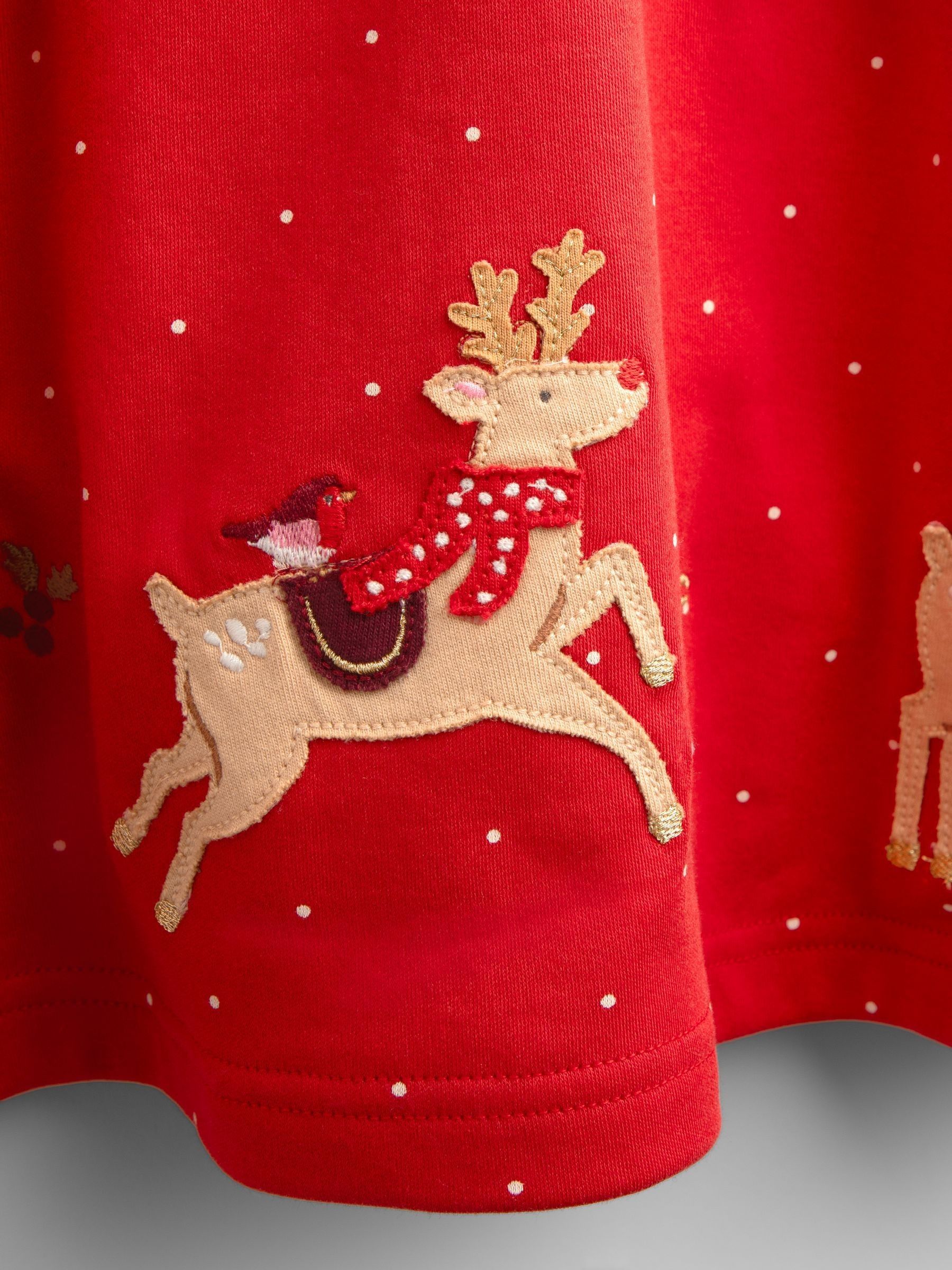 Red Reindeer Appliqué Hem Jersey Dress - Image 4 of 4