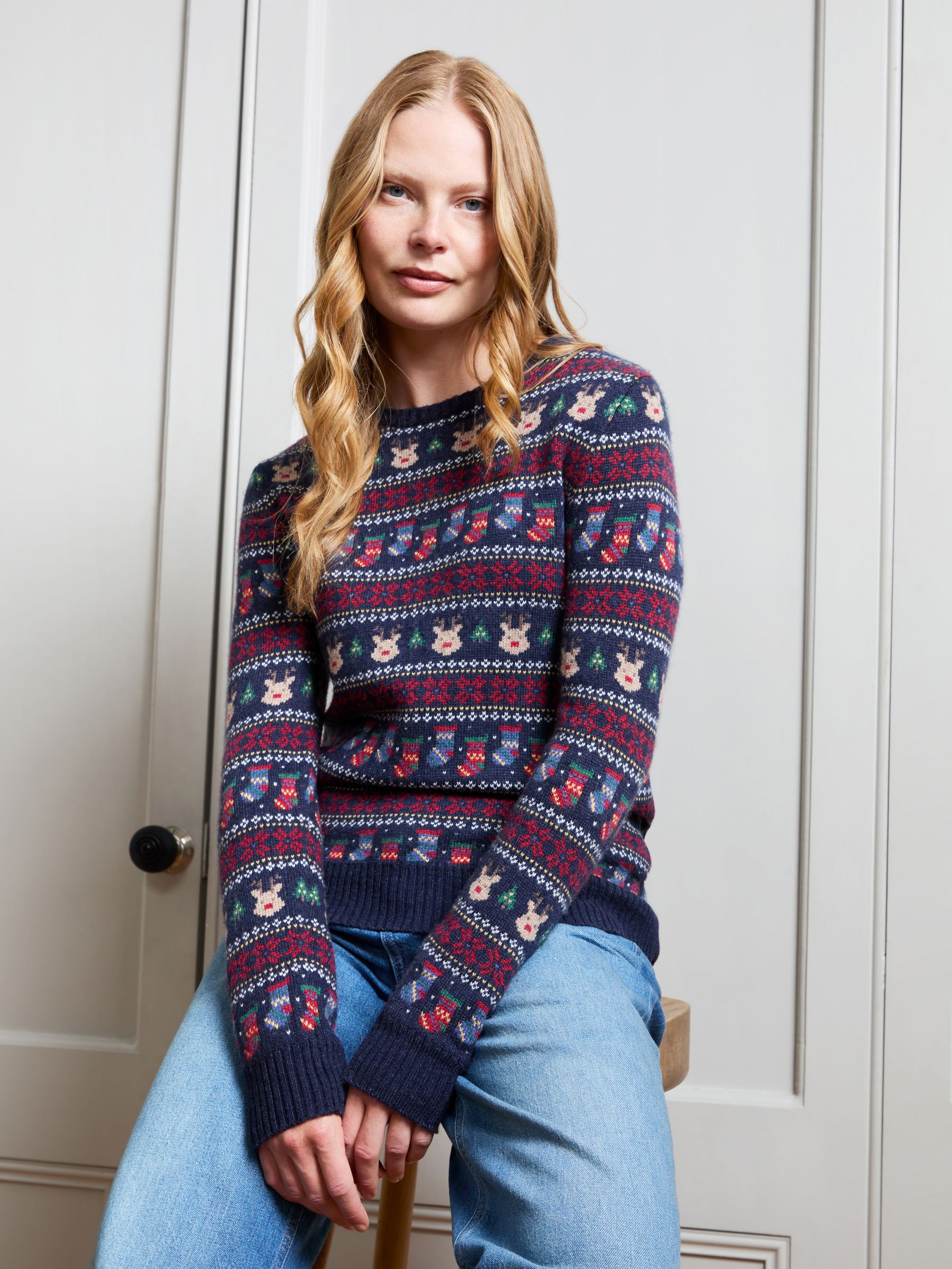 Navy Blue Women's Long Sleeve Christmas Fairisle Jumper - Image 1 of 4 Navy Blue Women's Long Sleeve Christmas Fairisle Jumper - Image 1 of 4