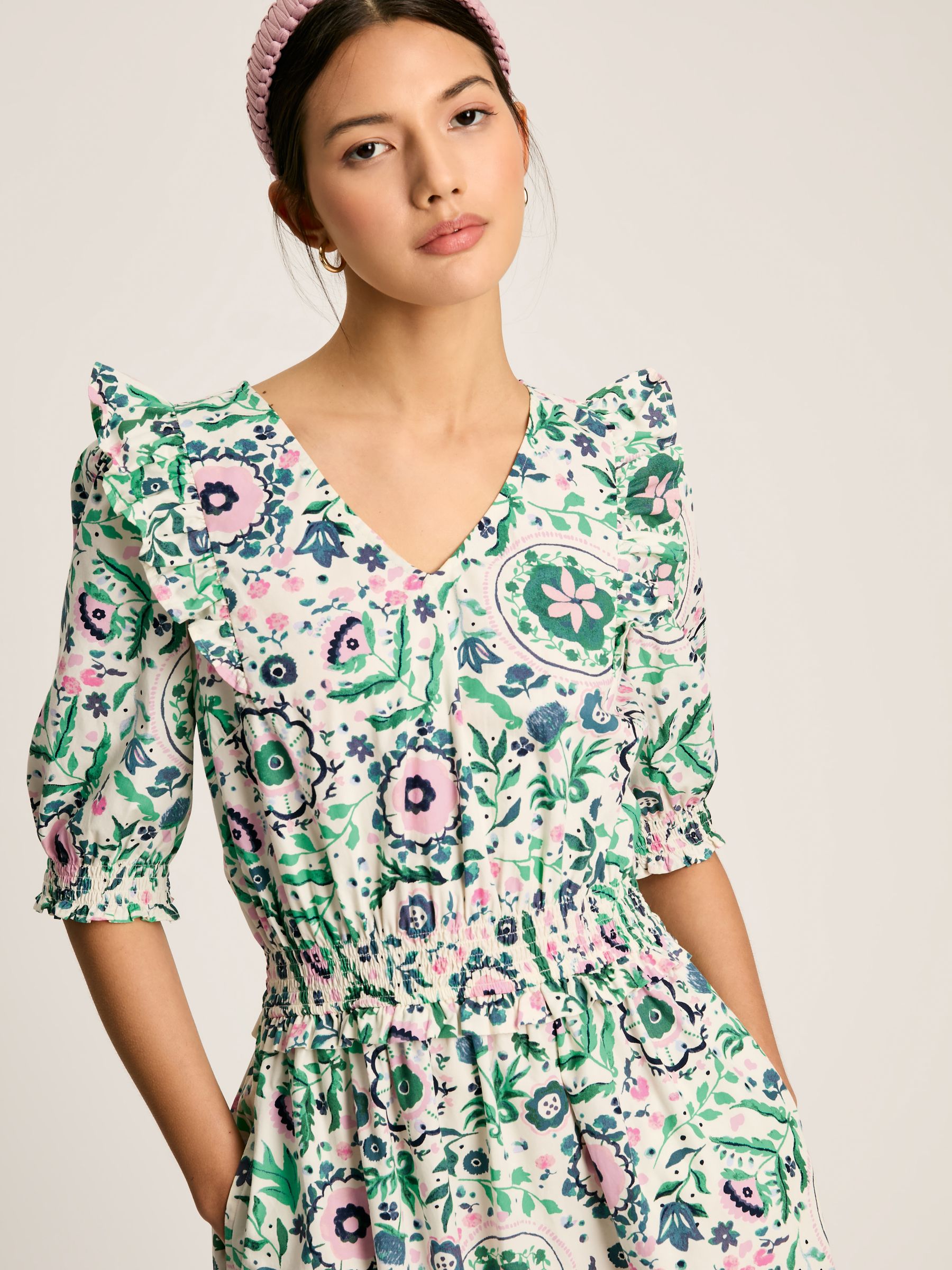 Rosalie Pink/Green V-Neck Frill Dress - Image 3 of 7