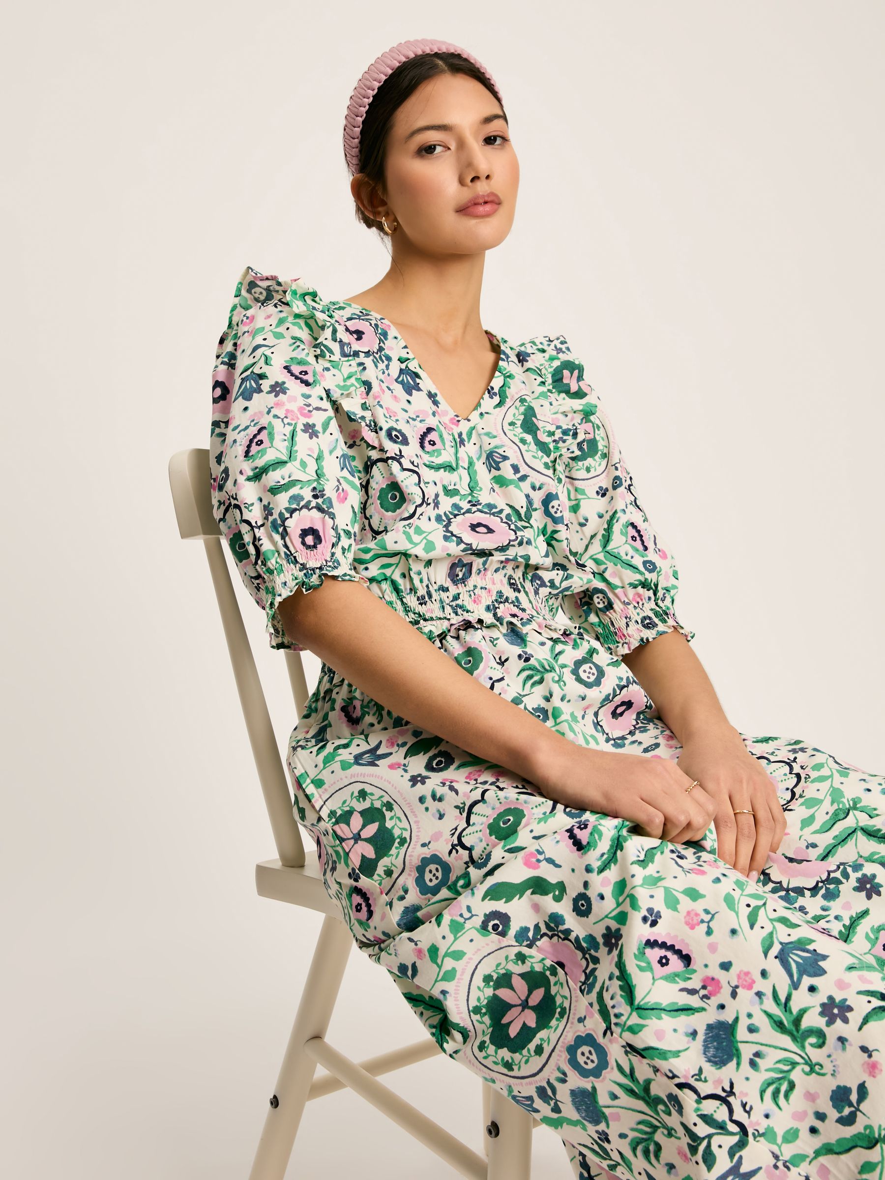 Rosalie Pink/Green V-Neck Frill Dress - Image 4 of 7