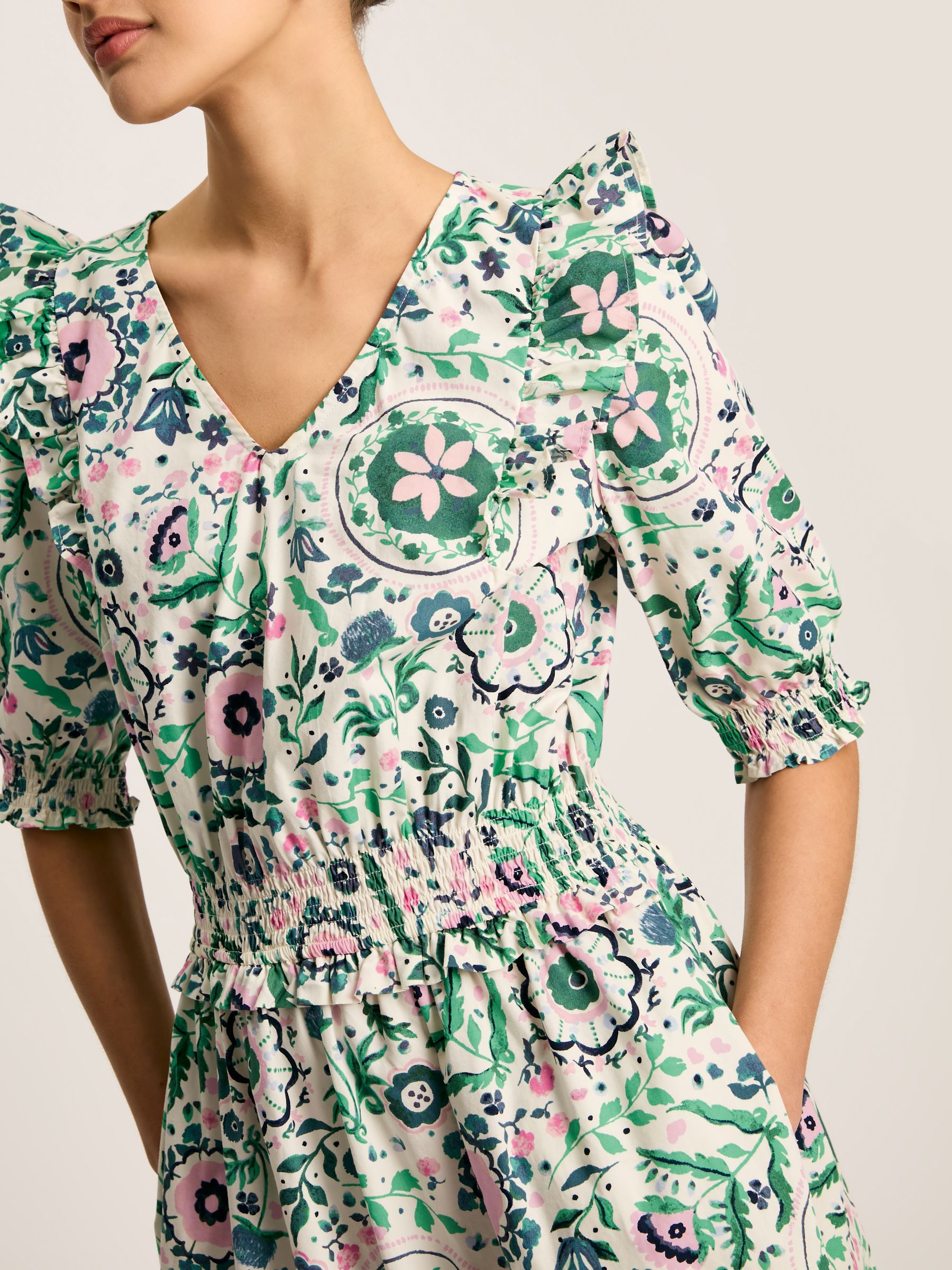 Rosalie Pink/Green V-Neck Frill Dress - Image 5 of 7