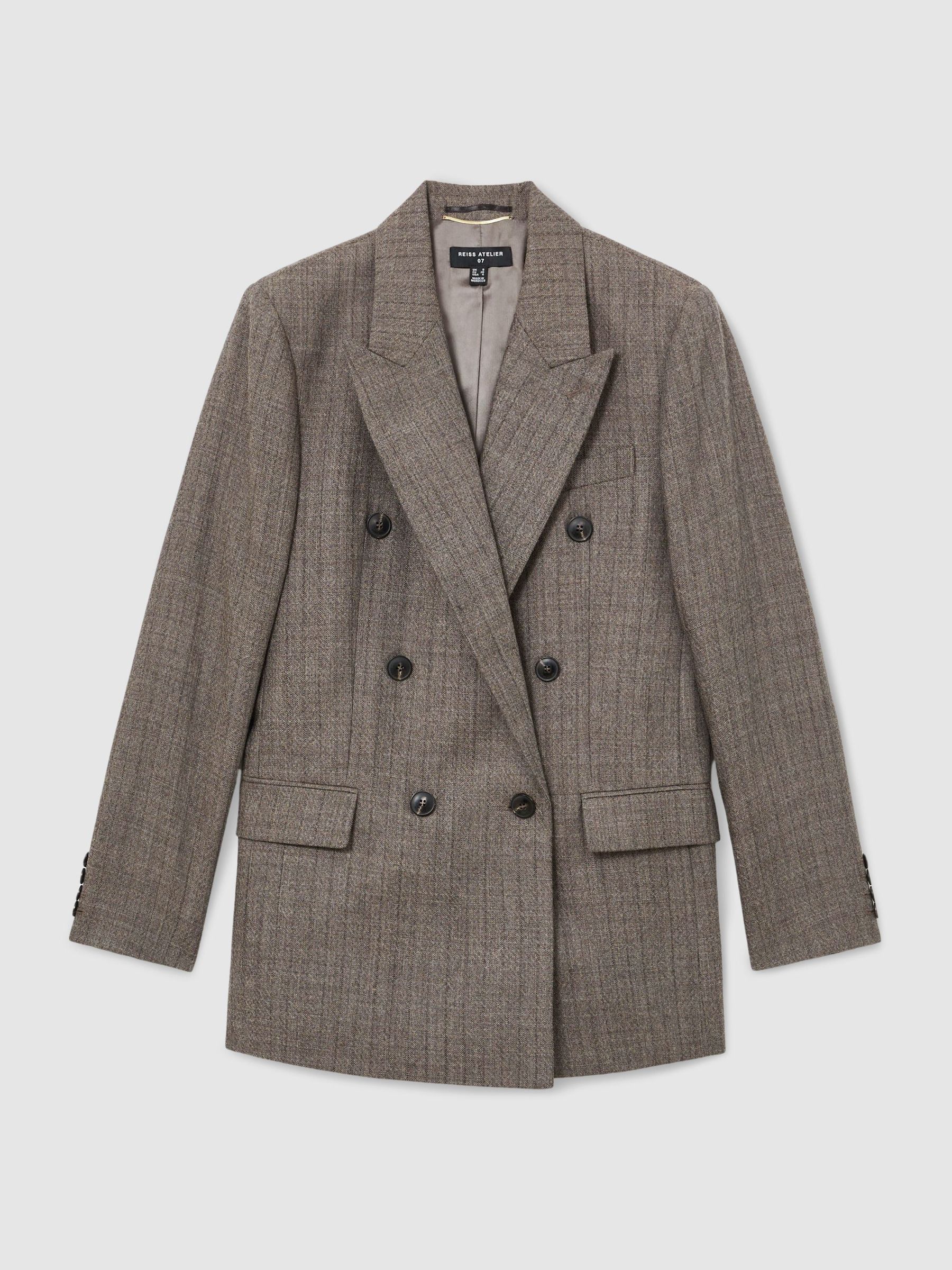 Atelier Grey Wool Woven Relaxed Double-Breasted Blazer in Grey - Image 2 of 7 Atelier Grey Wool Woven Relaxed Double-Breasted Blazer in Grey - Image 2 of 7
