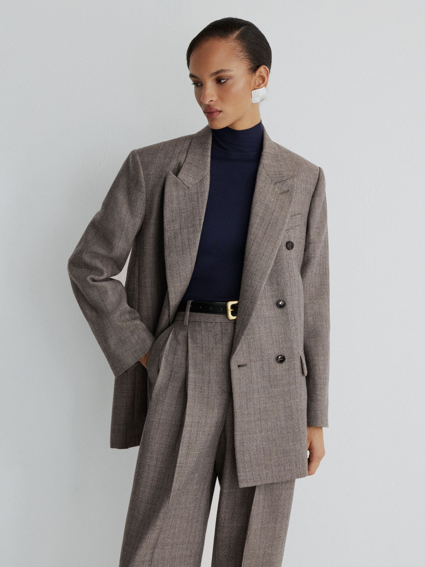 Atelier Grey Wool Woven Relaxed Double-Breasted Blazer in Grey - Image 3 of 7