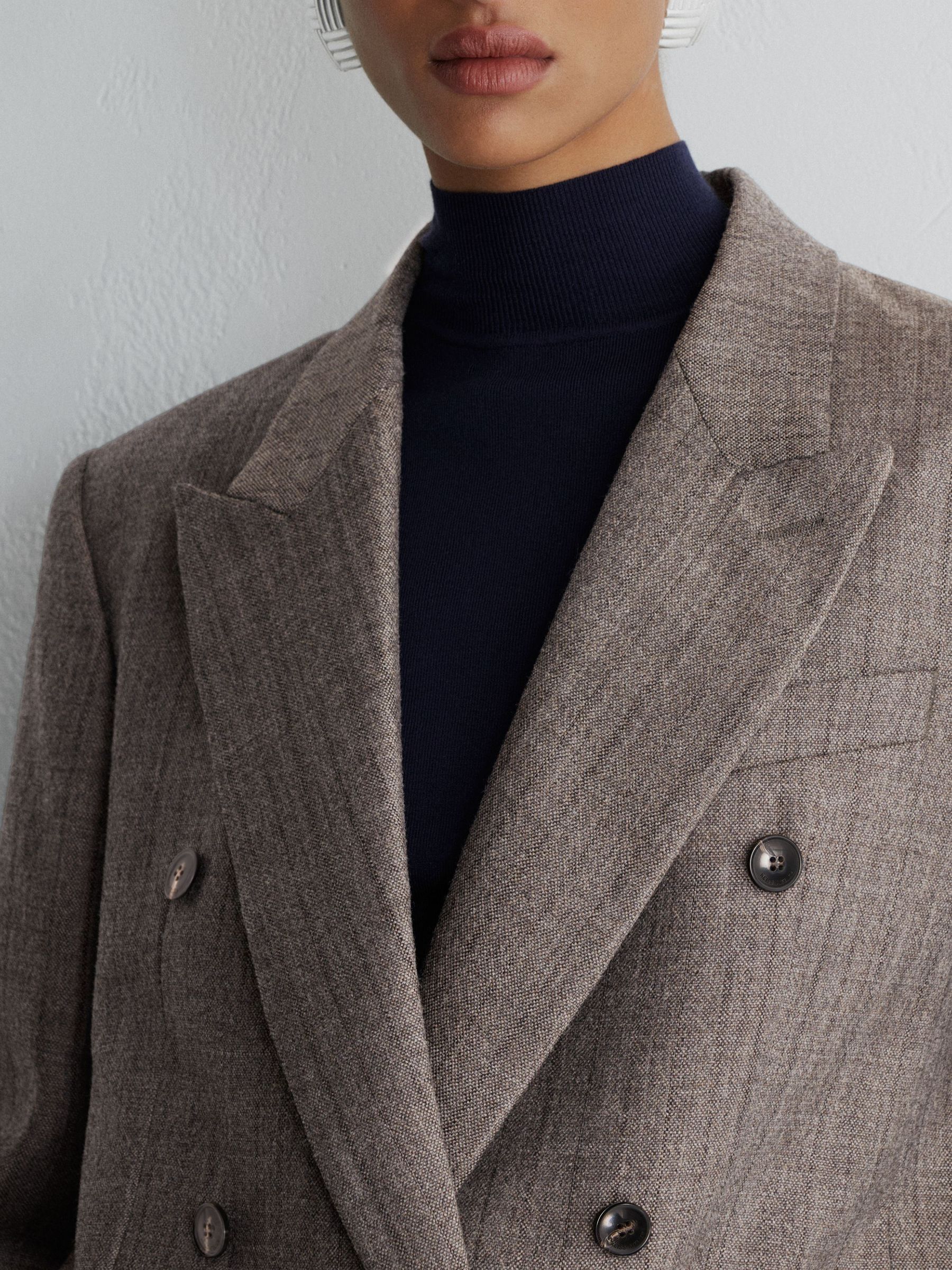 Atelier Grey Wool Woven Relaxed Double-Breasted Blazer in Grey - Image 4 of 7