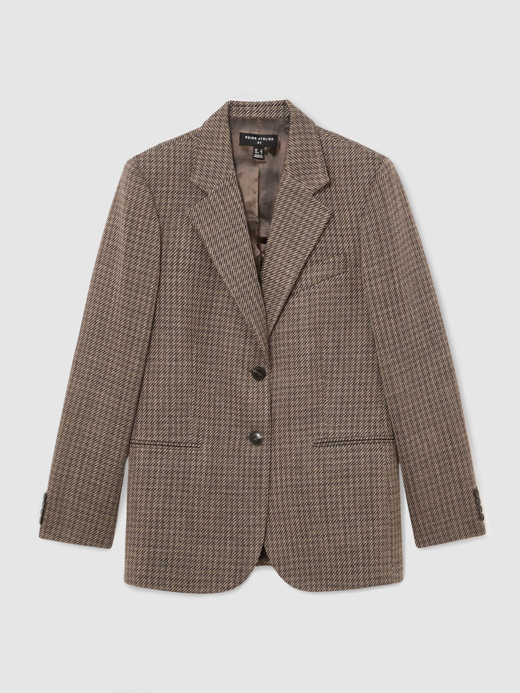 Atelier Wool Cotton Check Single Breasted Relaxed Fit Blazer in Neutral - Image 2 of 9