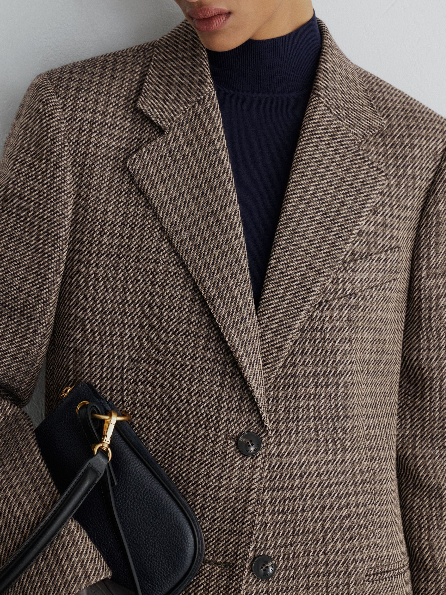 Atelier Wool Cotton Check Single Breasted Relaxed Fit Blazer in Neutral - Image 5 of 9