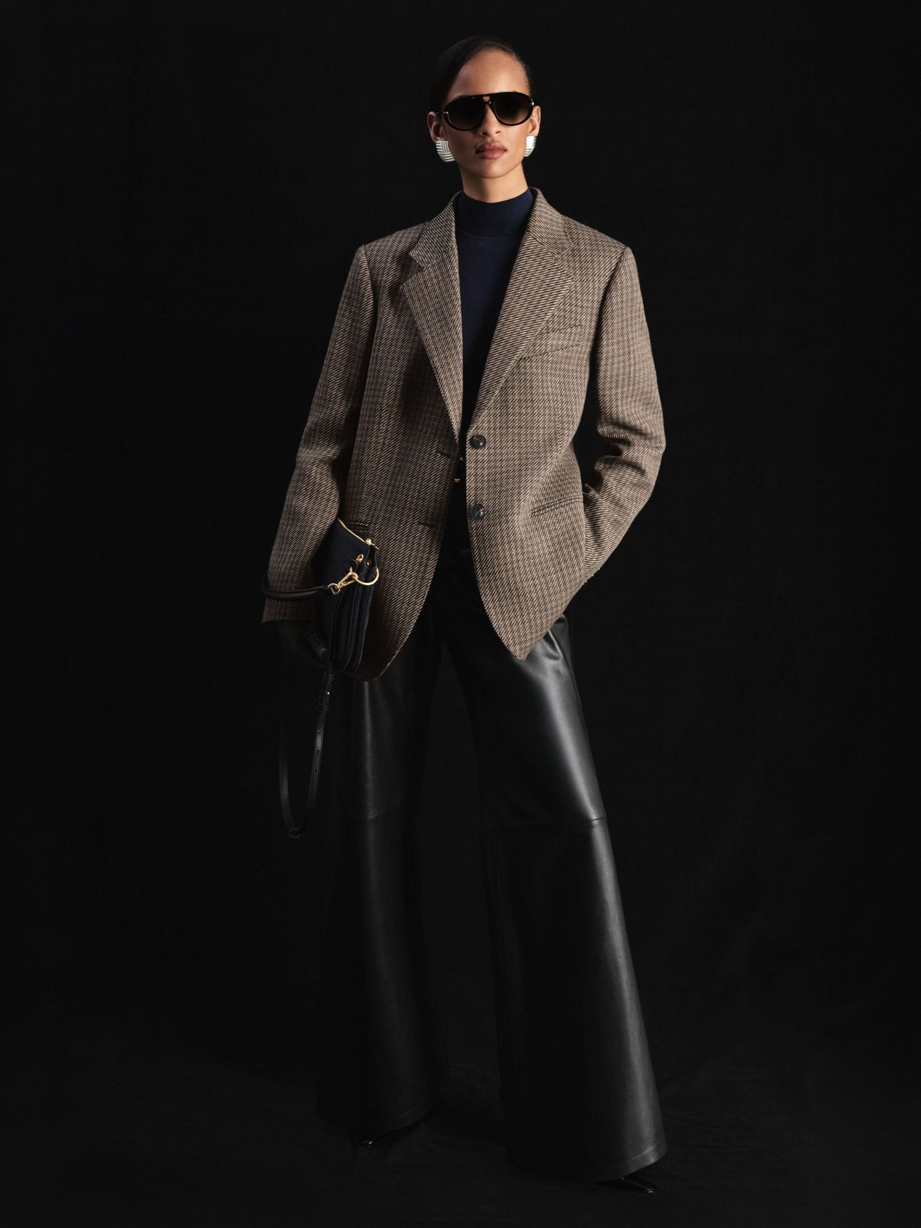 Atelier Wool Cotton Check Single Breasted Relaxed Fit Blazer in Neutral - Image 8 of 9