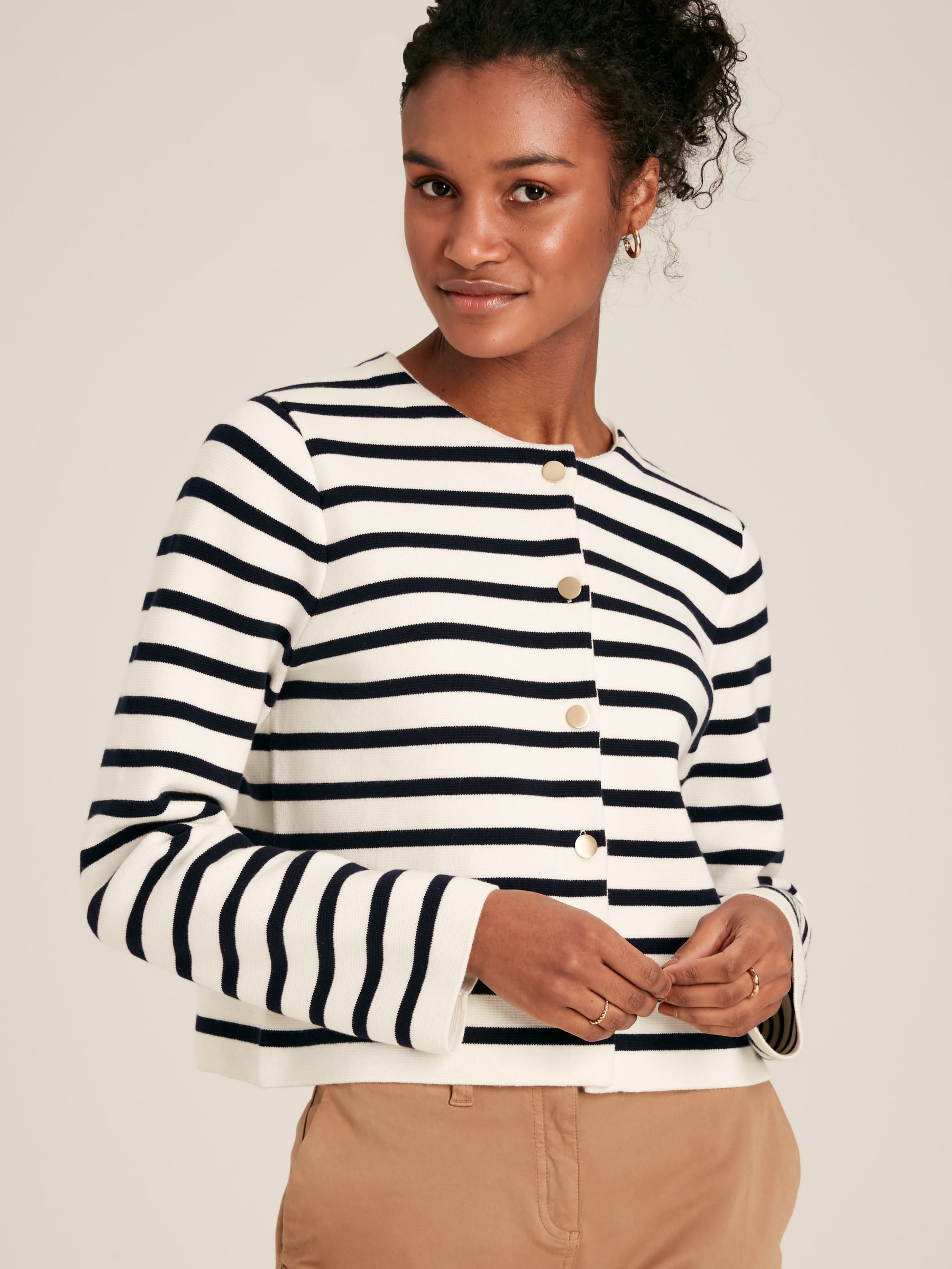 Constance Cream & Navy Striped Cotton Cardigan - Image 1 of 6