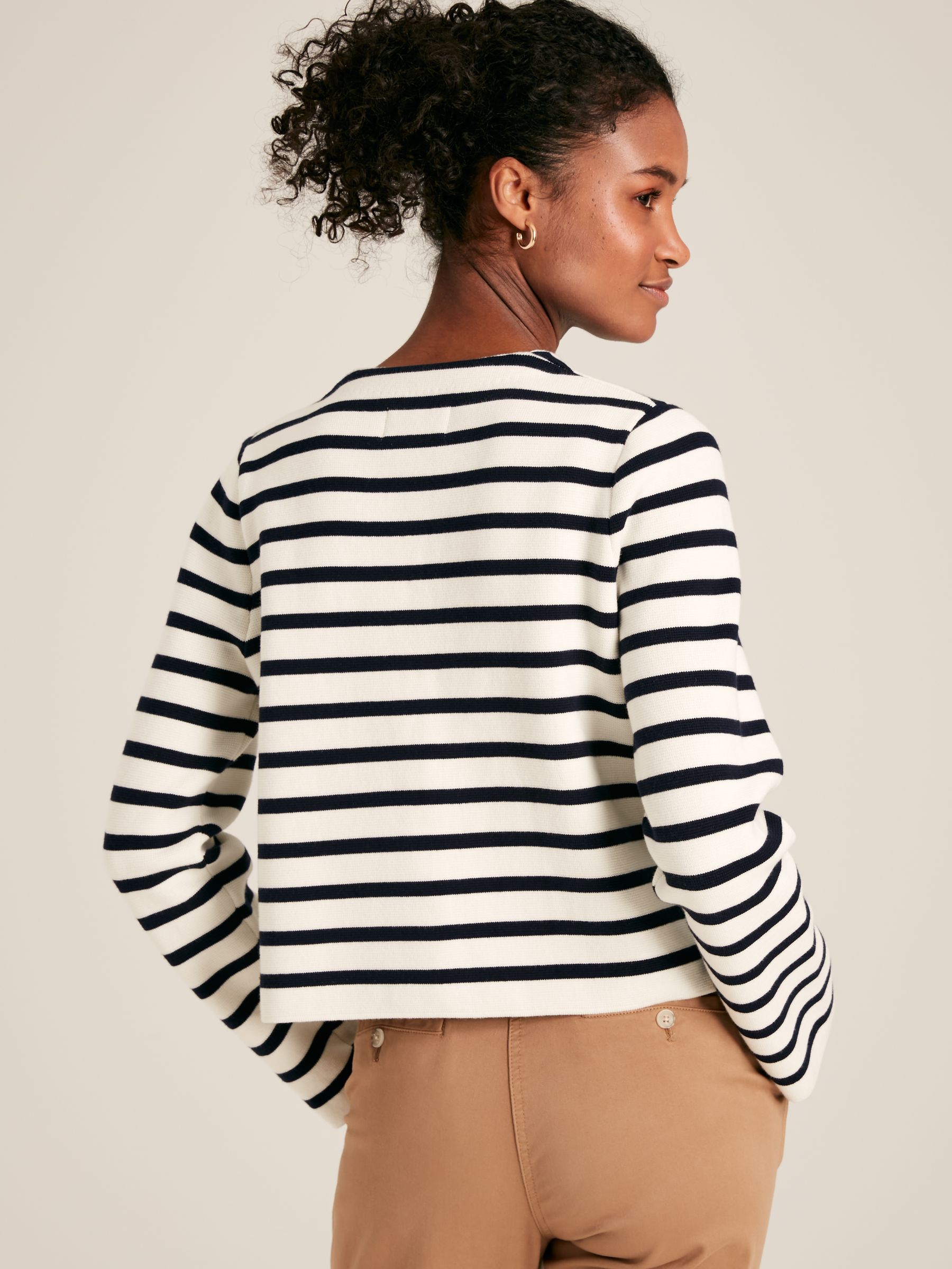 Constance Cream & Navy Striped Cotton Cardigan - Image 2 of 6