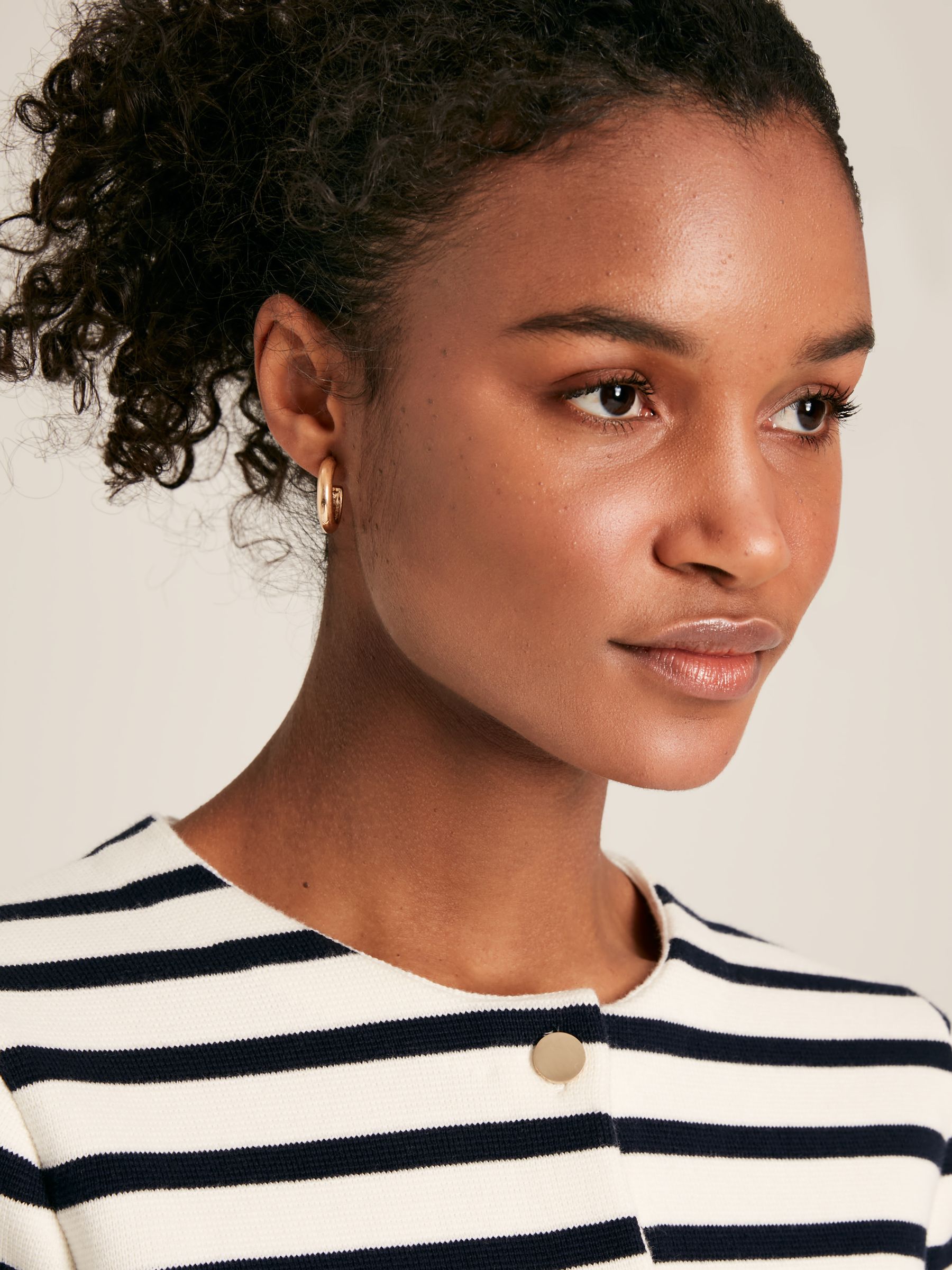 Constance Cream & Navy Striped Cotton Cardigan - Image 4 of 6