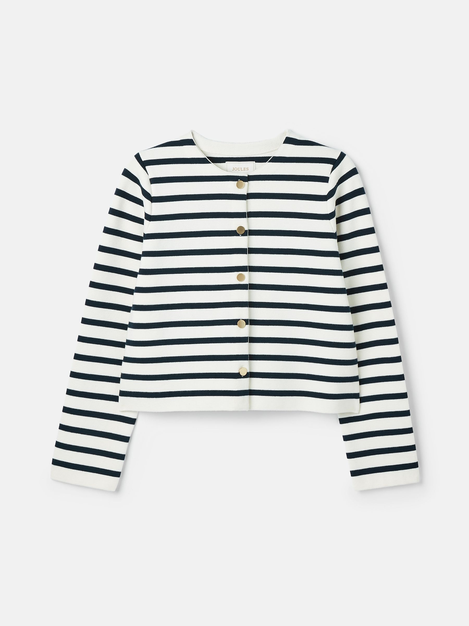 Constance Cream & Navy Striped Cotton Cardigan - Image 6 of 6