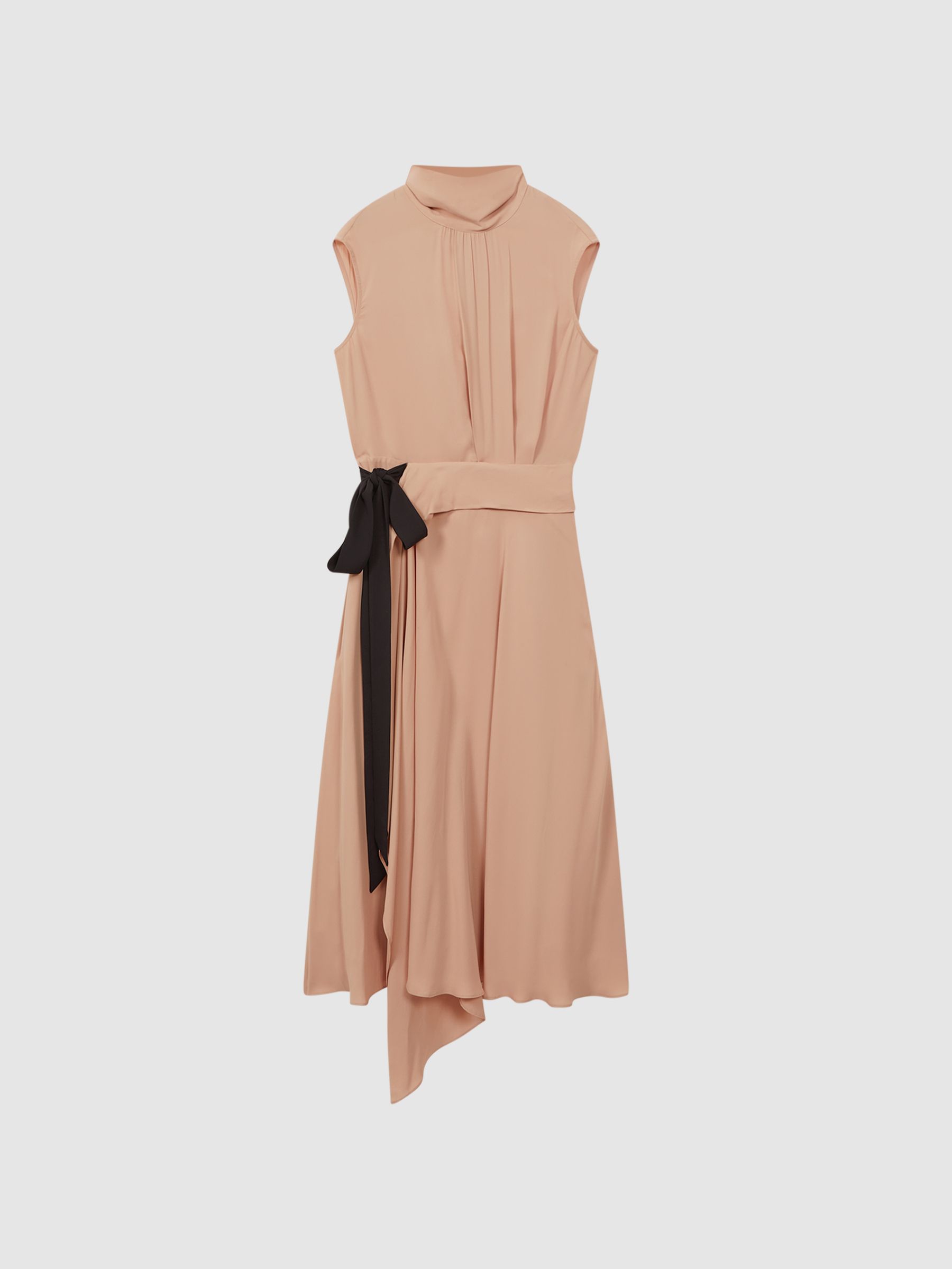 Contrast Bow Midi Dress in Nude - Image 2 of 5