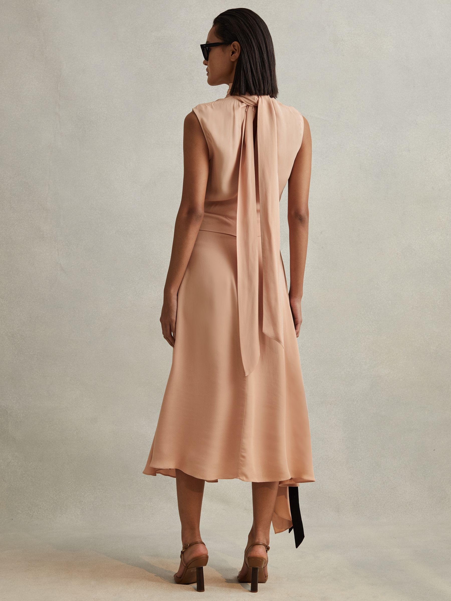 Contrast Bow Midi Dress in Nude - Image 5 of 5