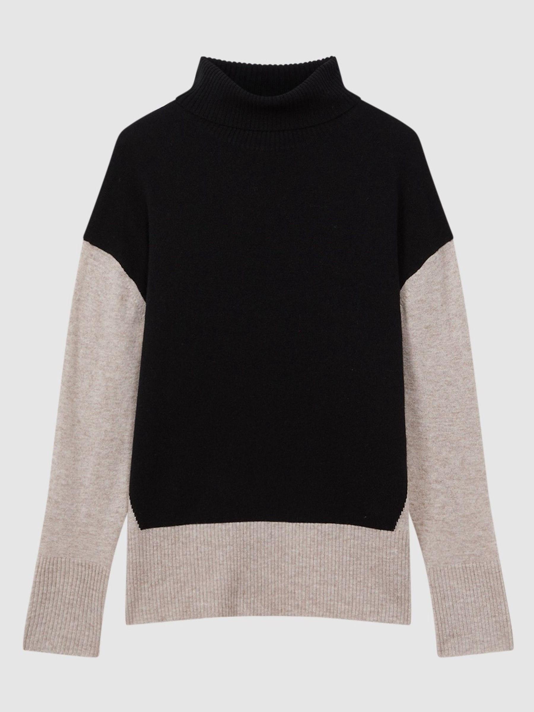Wool Blend Roll Neck Jumper in Stone/Black - Image 2 of 5