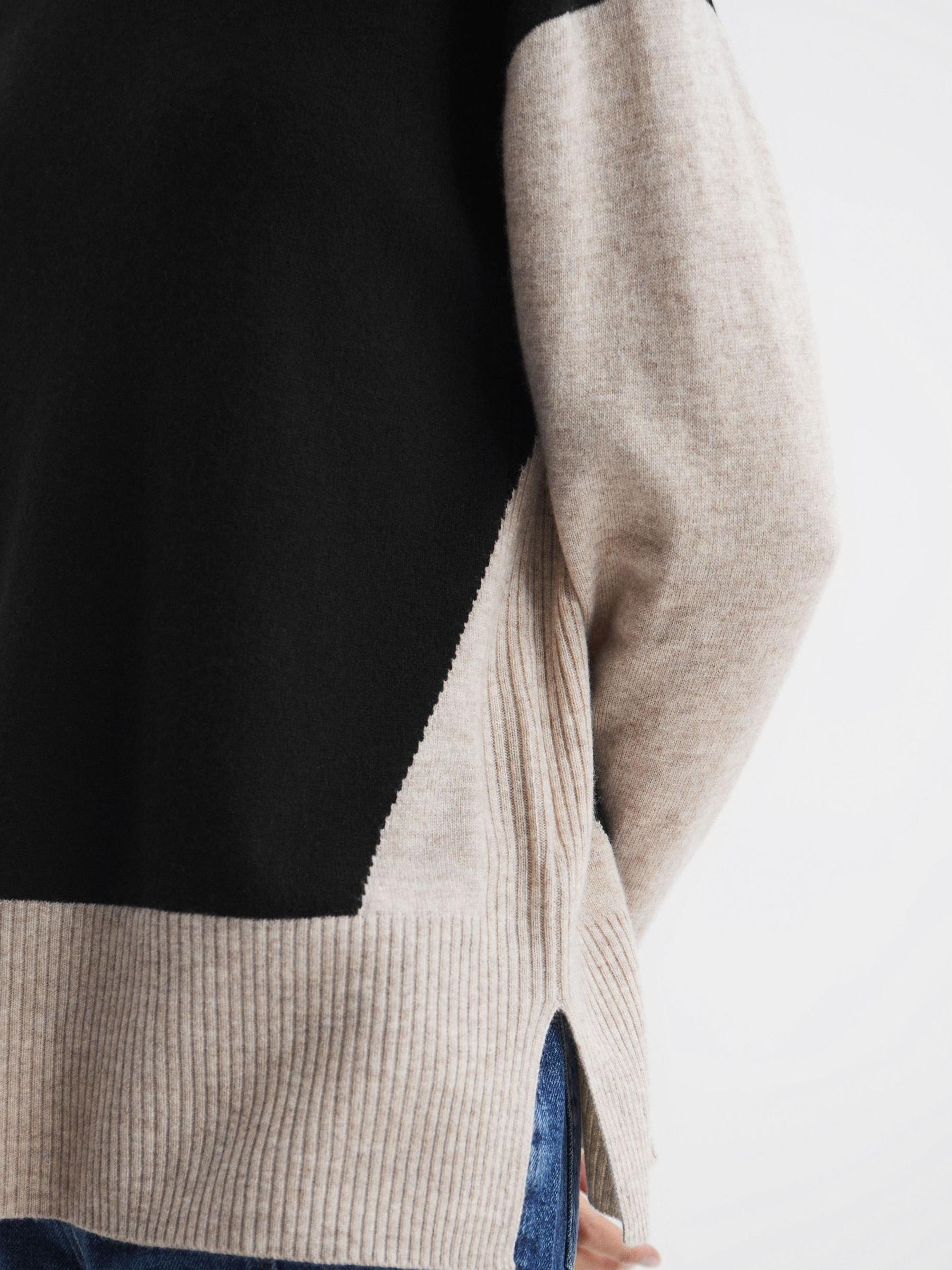 Wool Blend Roll Neck Jumper in Stone/Black - Image 4 of 5