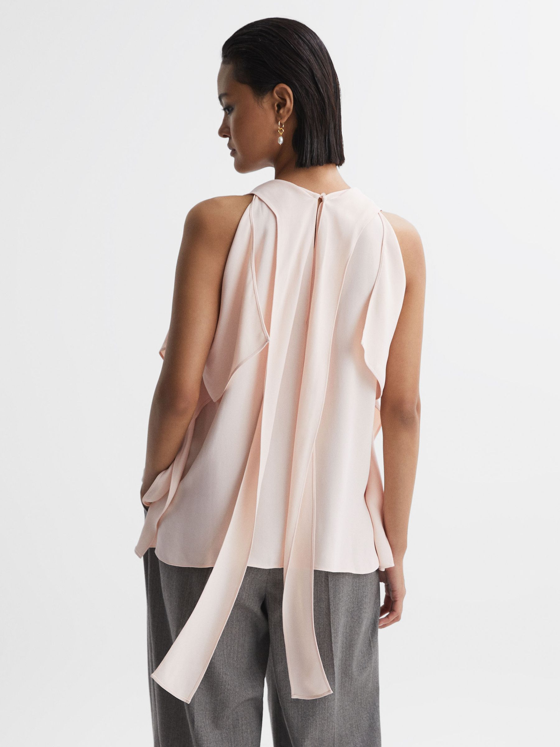Tie Neck Draped Blouse in Nude - Image 4 of 5