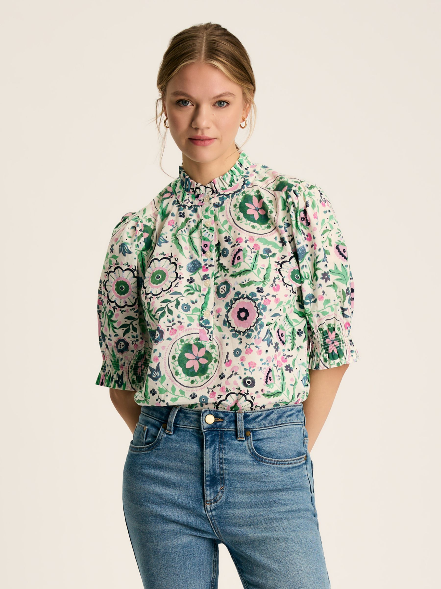 Elle Green/Pink Frill Blouse - Image 1 of 6