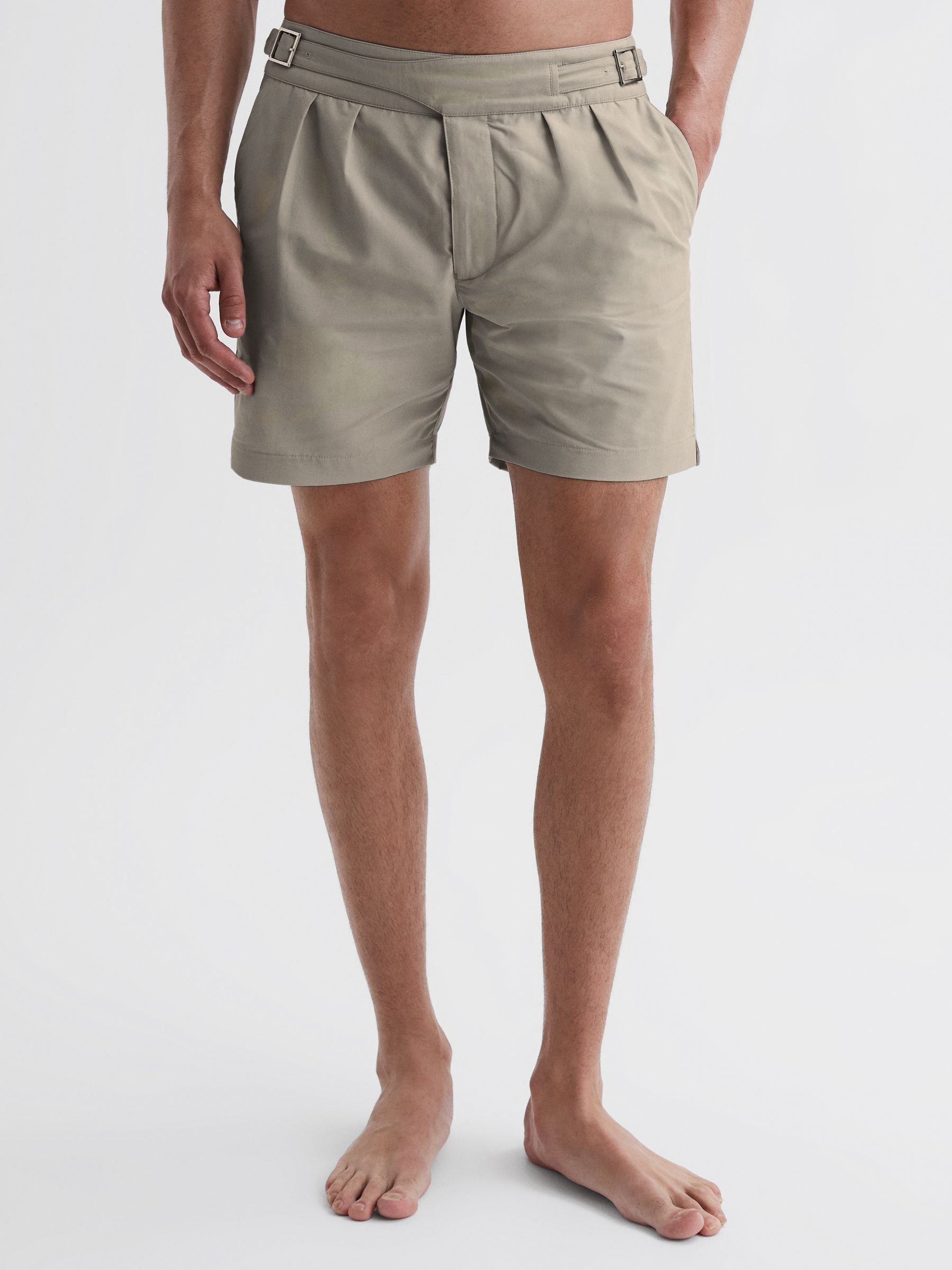 Hemingsworth Front Pleat Swim Shorts in Stone - Image 3 of 5