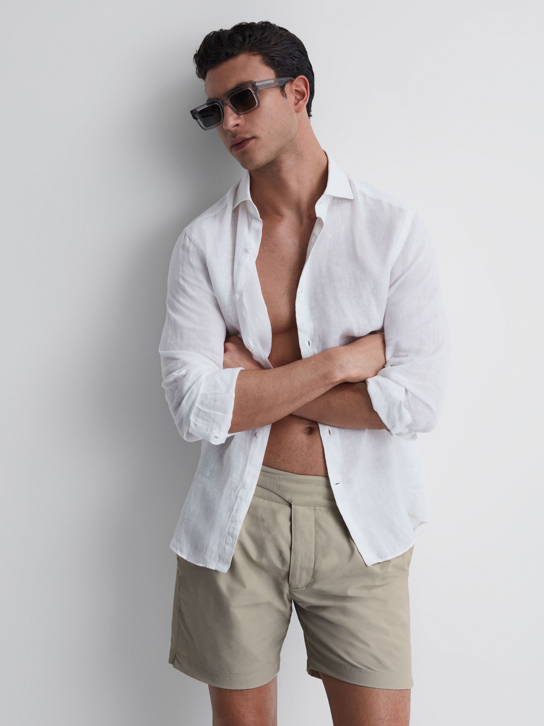 Hemingsworth Front Pleat Swim Shorts in Stone - Image 5 of 5