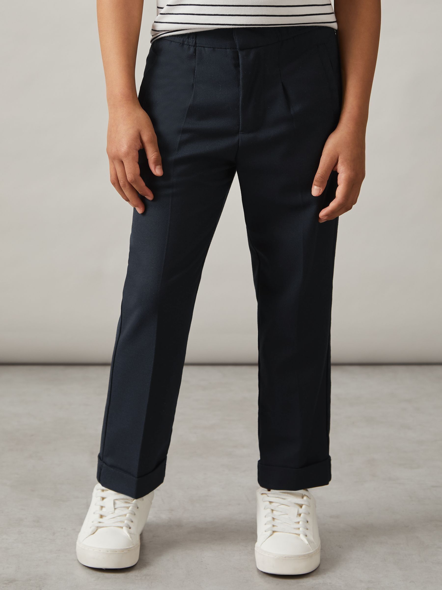 9-14 yrs Relaxed Elasticated Trousers with Turn-Ups in Navy - Image 1 of 4