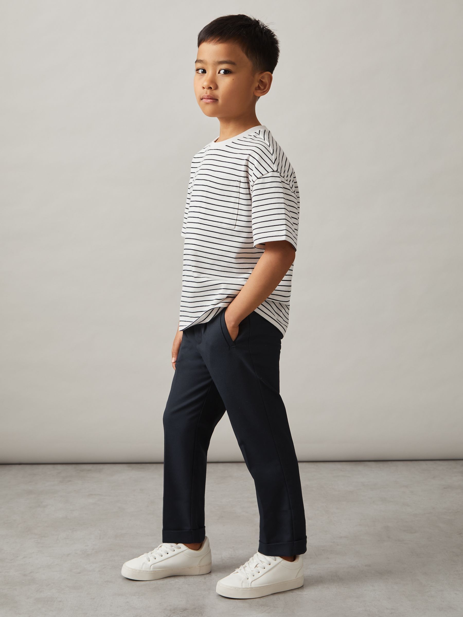 13-14 yrs Relaxed Elasticated Trousers with Turn-Ups in Navy - Image 2 of 4
