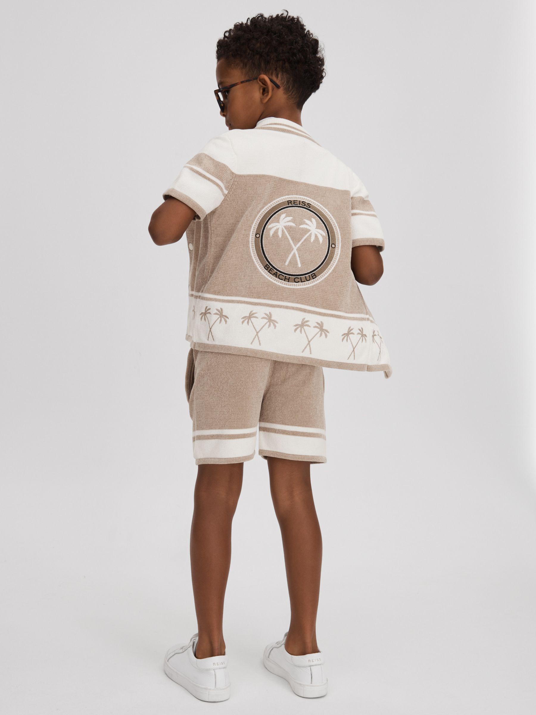9-13 yrs Velour Embroidered Striped Shirt in Taupe/Optic White - Image 1 of 4