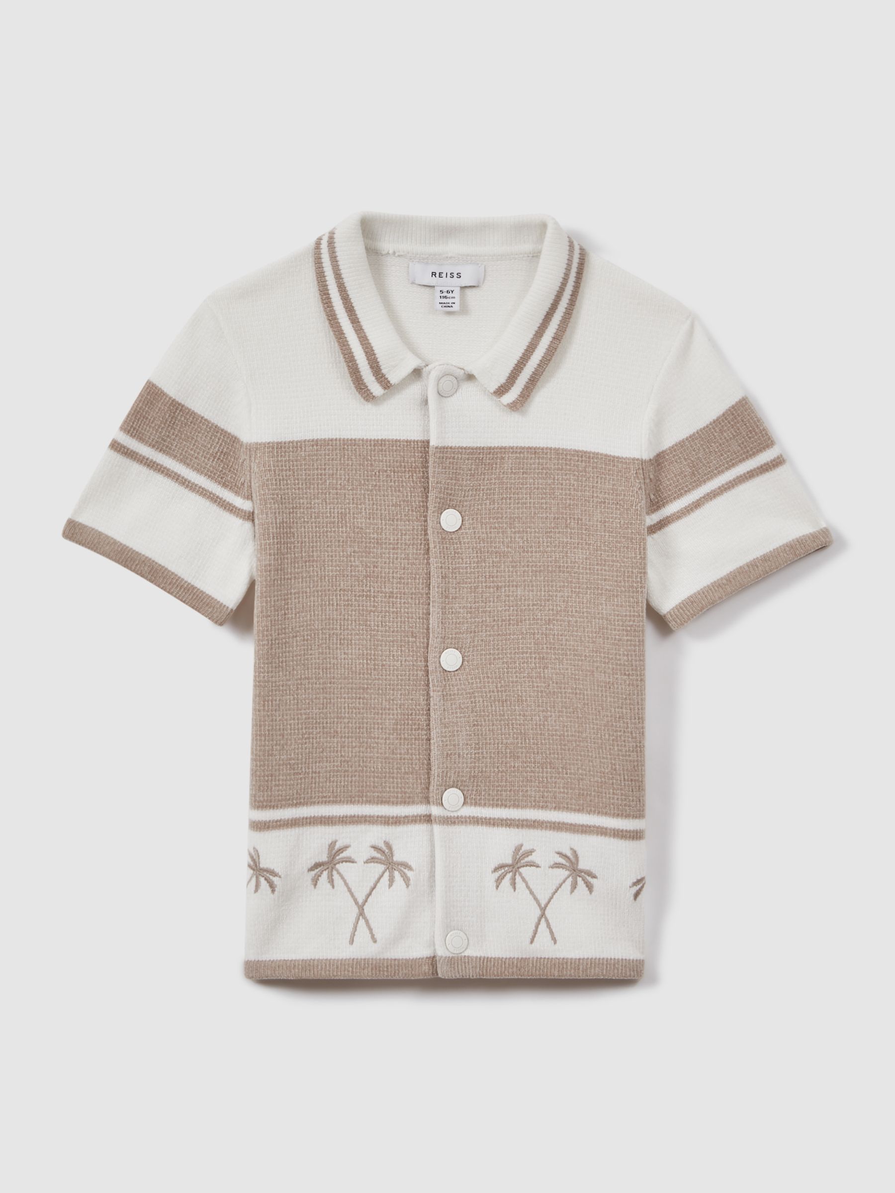 9-13 yrs Velour Embroidered Striped Shirt in Taupe/Optic White - Image 2 of 4