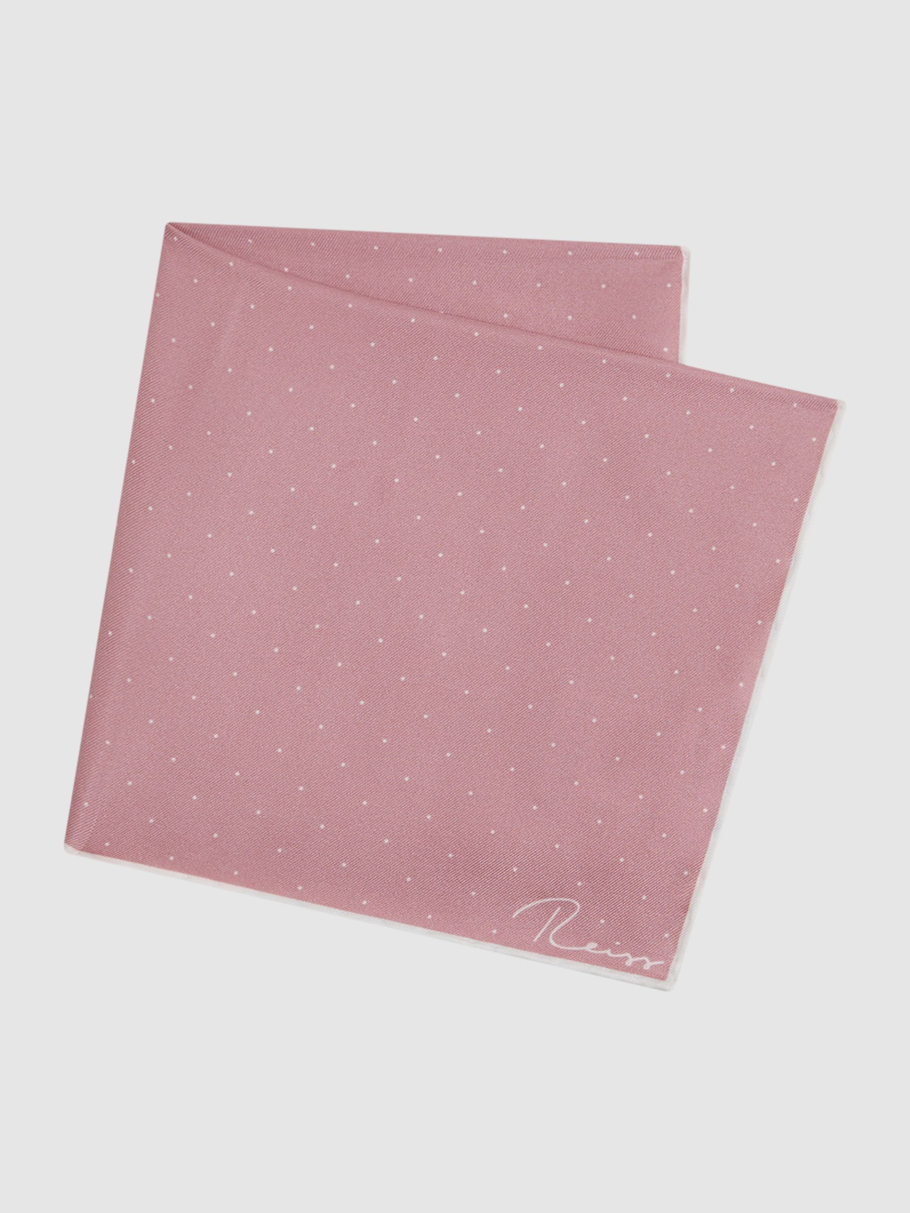 Polka Dot Silk Pocket Square in Pink - Image 4 of 5