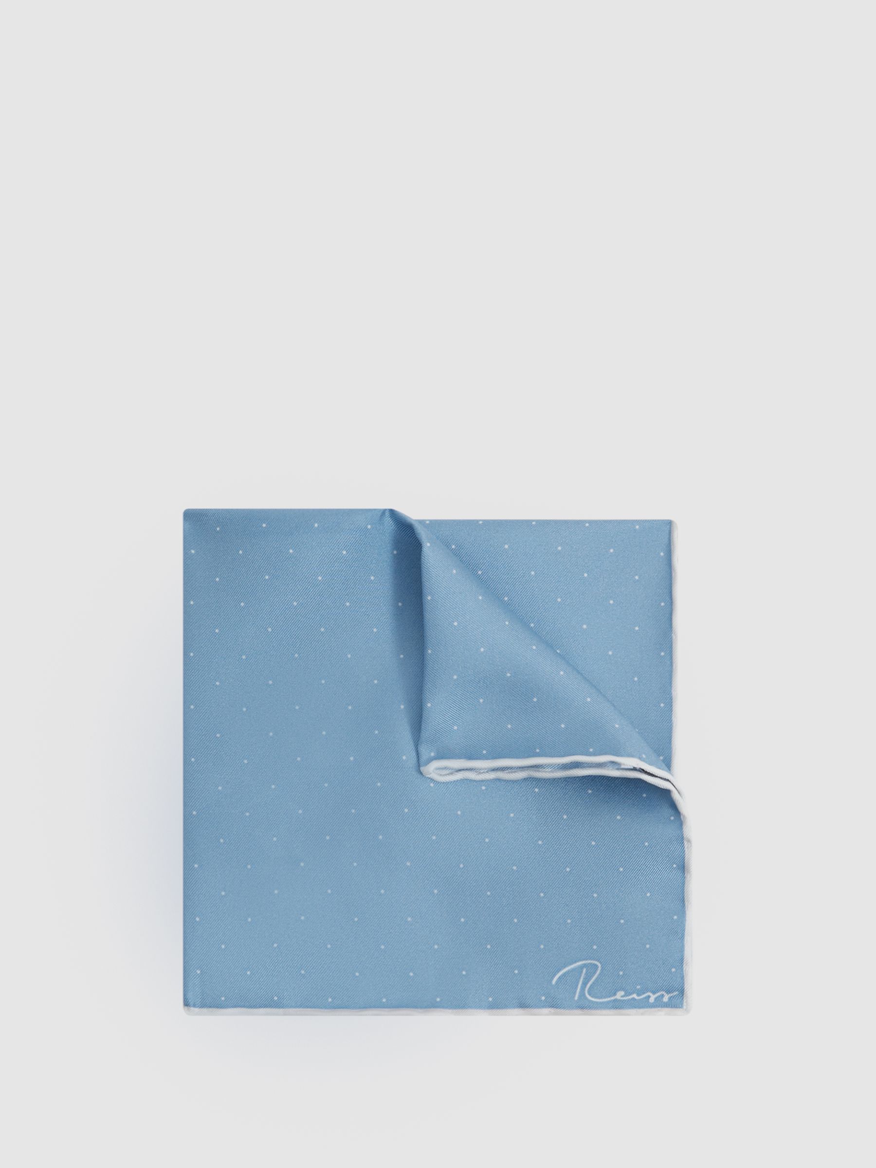 Polka Dot Silk Pocket Square in Blue - Image 1 of 5