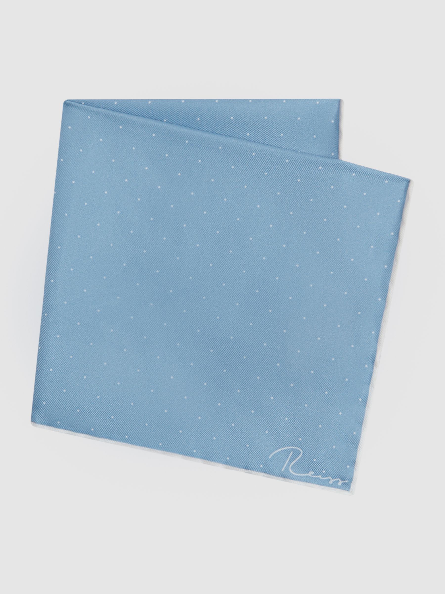 Polka Dot Silk Pocket Square in Blue - Image 4 of 5