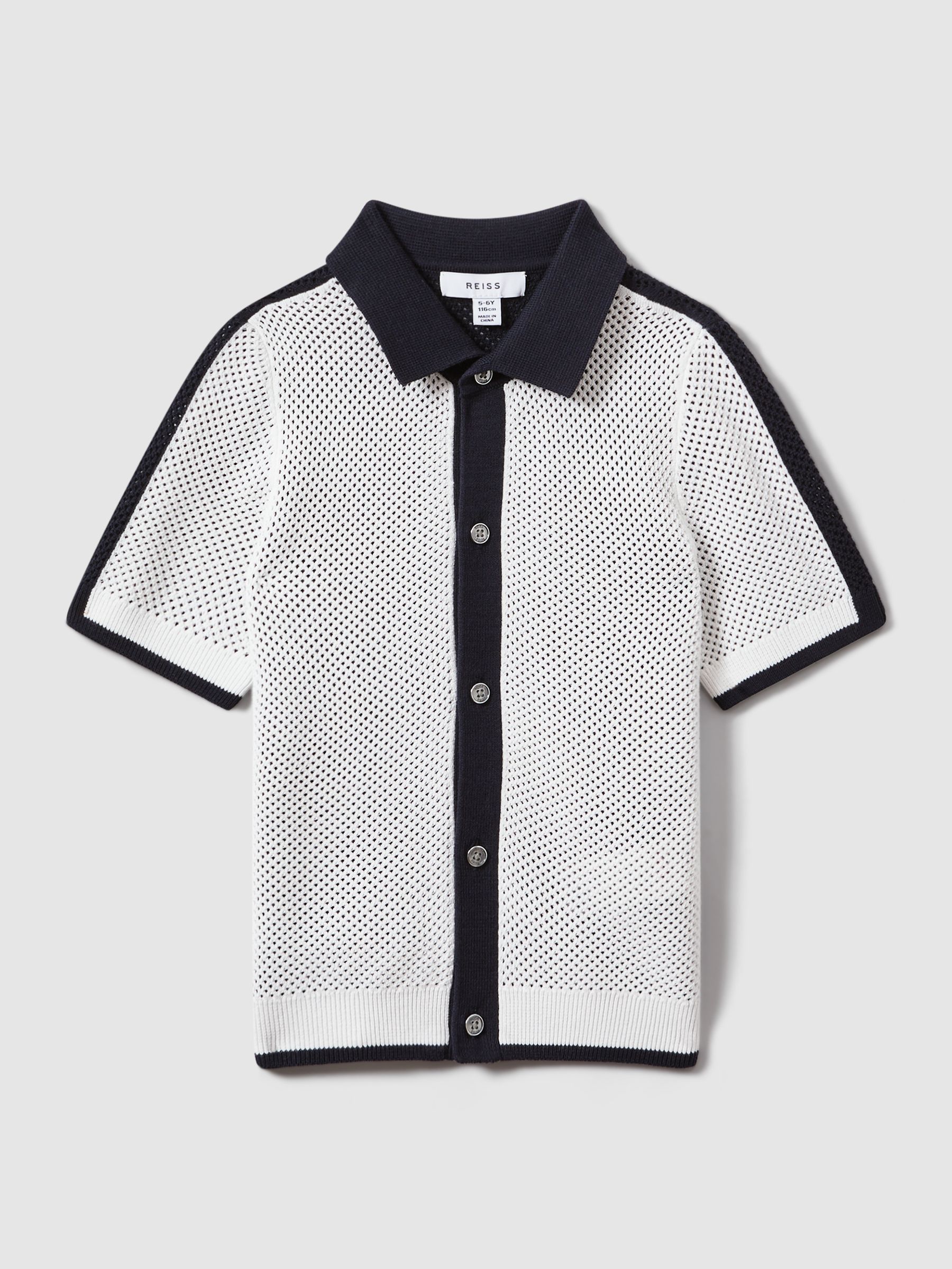 9-13 yrs Cotton Blend Open Stitch Shirt in Navy/Optic White - Image 2 of 4