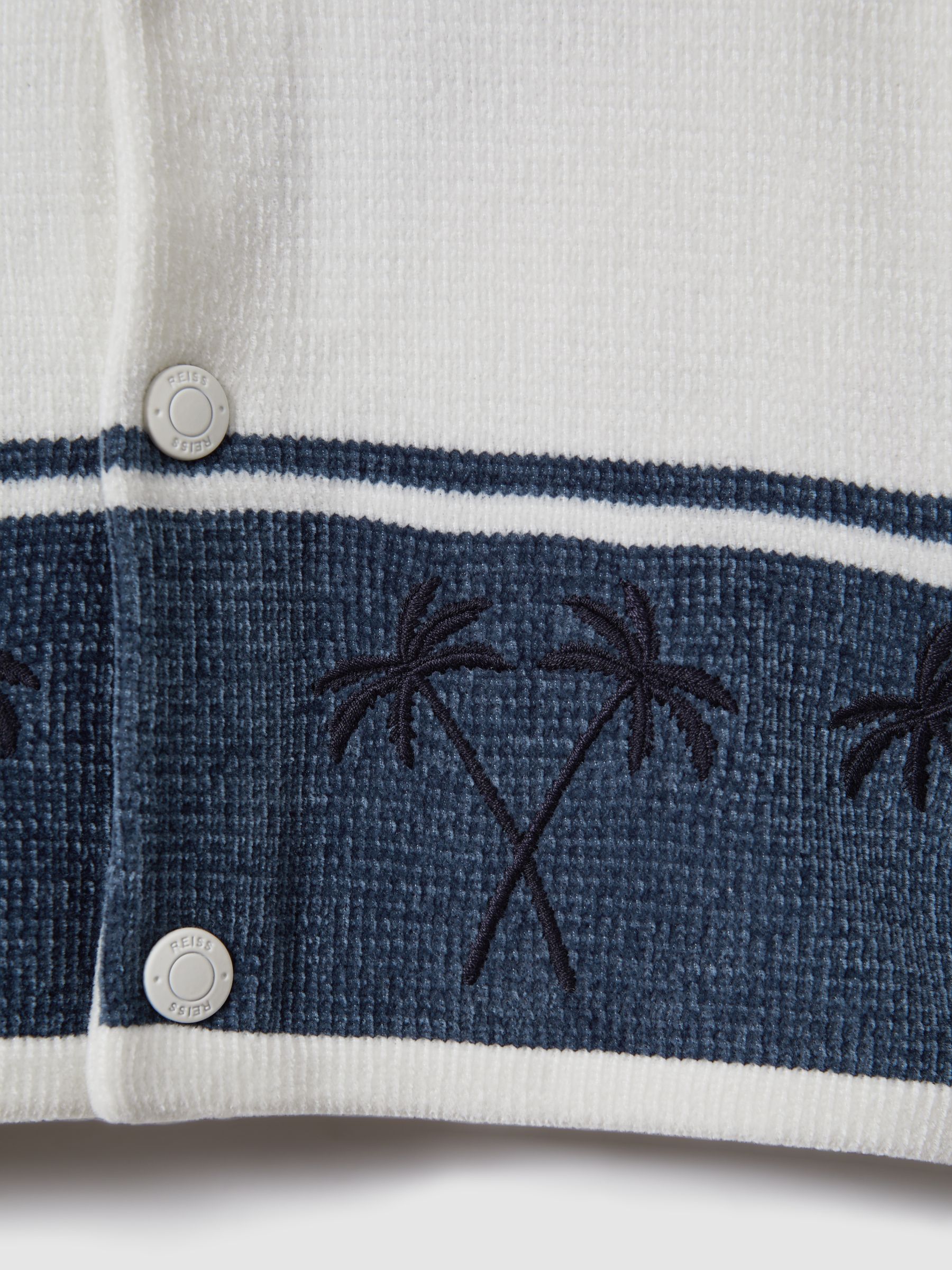 9-13 yrs Velour Embroidered Striped Shirt in Optic White/Airforce Blue - Image 4 of 4