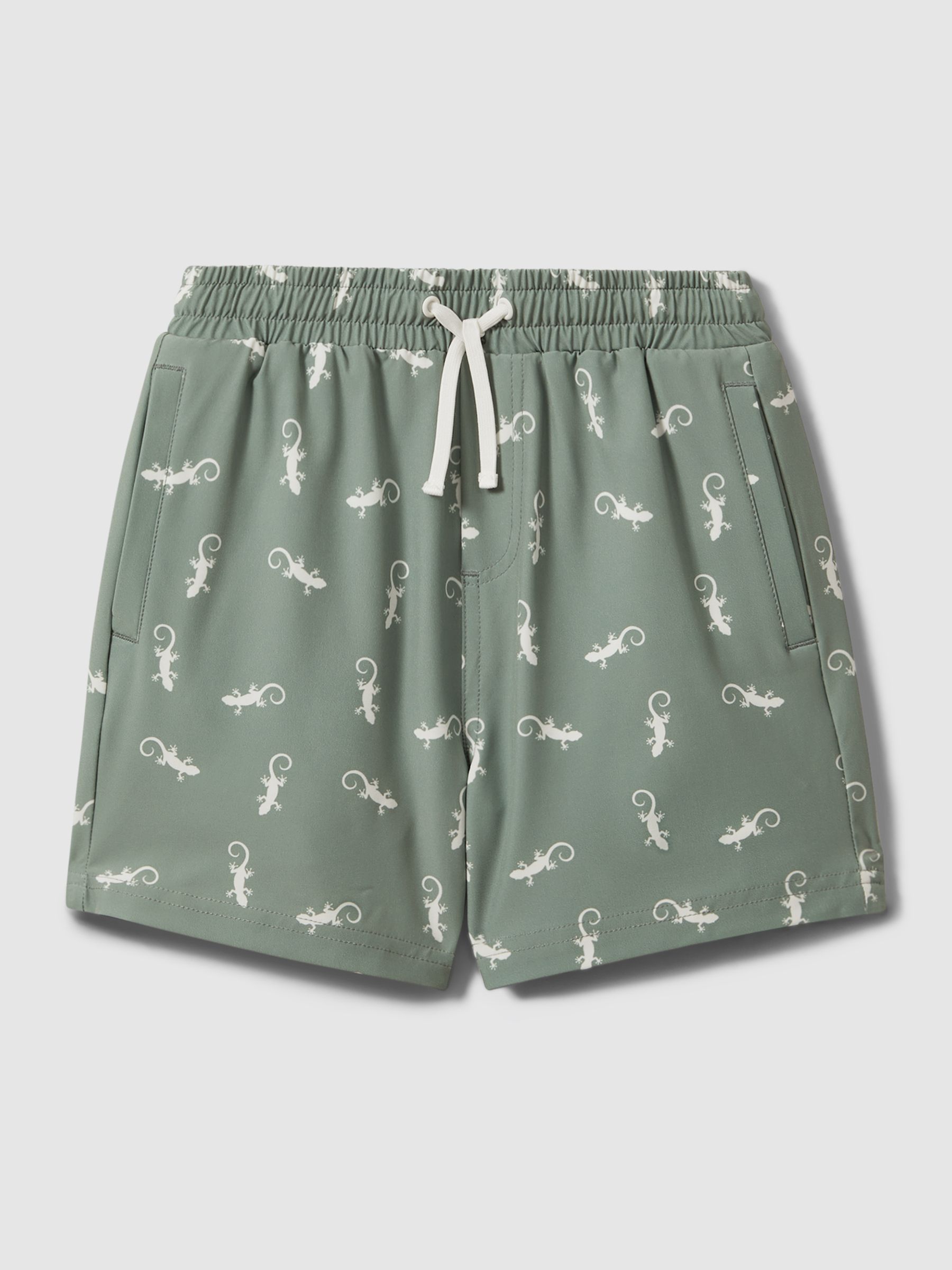 Junior Reptile Print Drawstring Swim Shorts in Sage/White - Image 2 of 4
