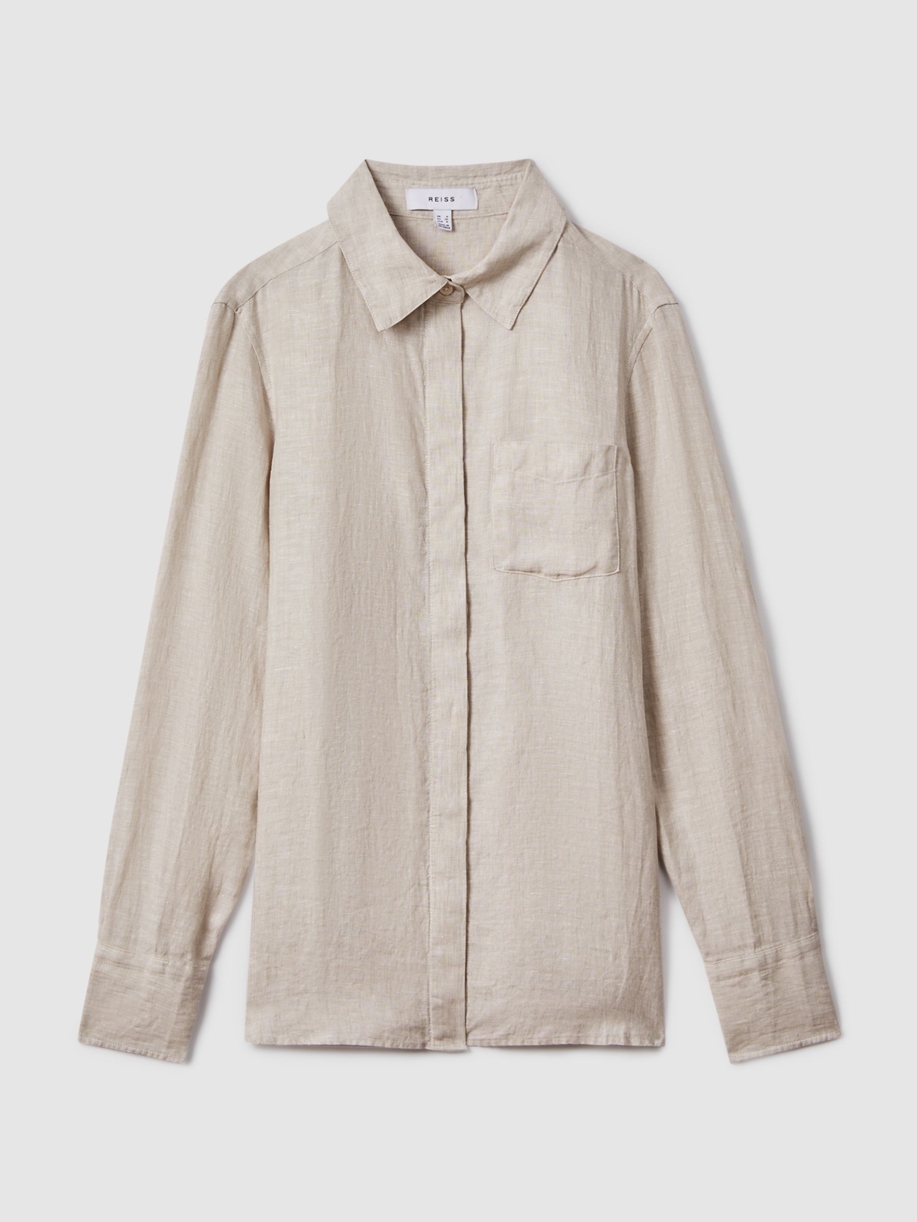 Linen Button Through Shirt in Neutral - Image 2 of 5